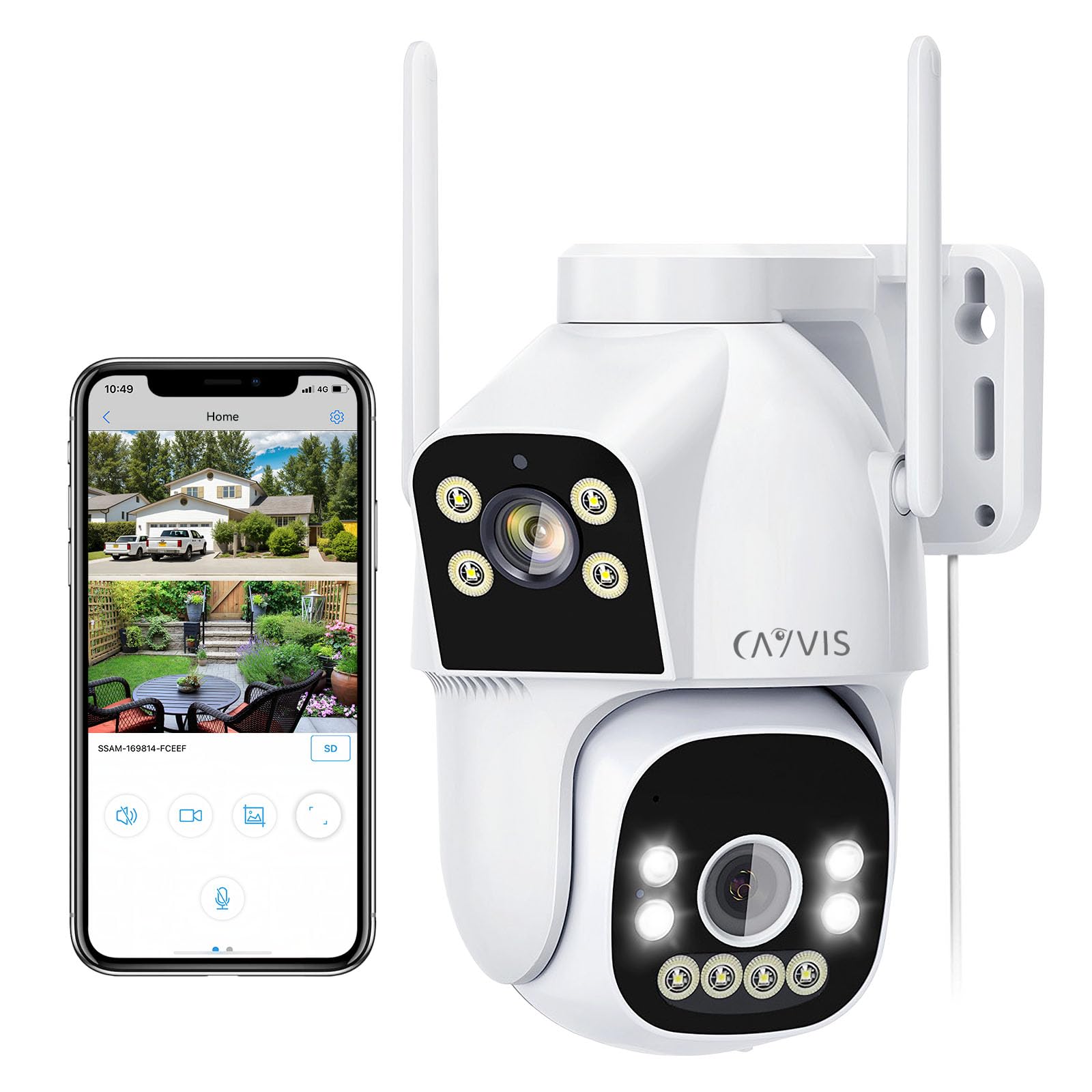 Cayvis Telecamera Wi-Fi Esterno PTZ 2MP+2MP, Bianco