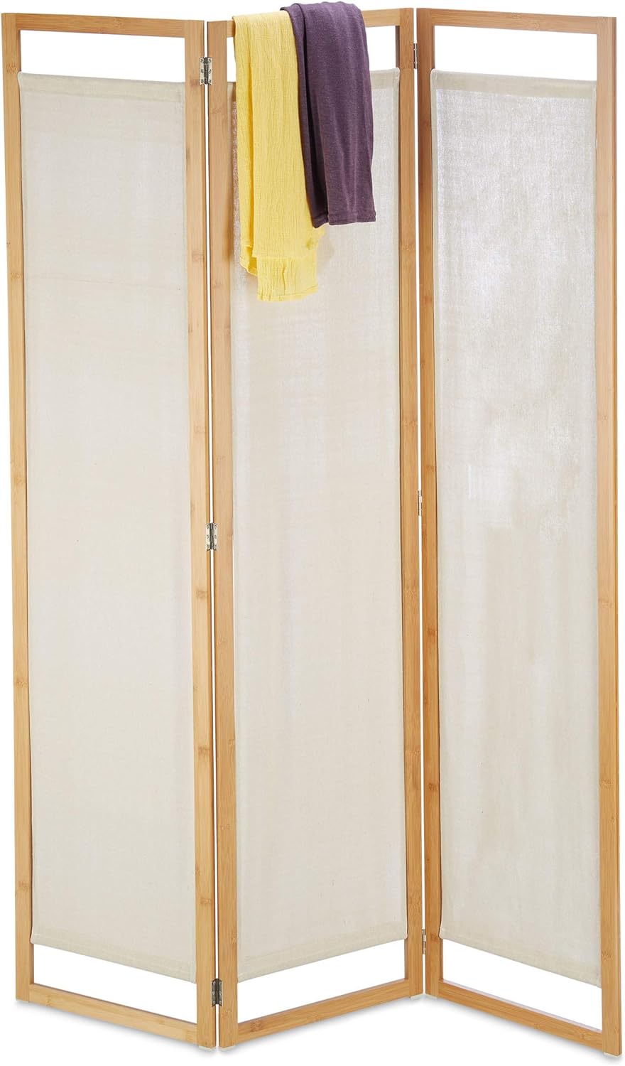 Relaxdays Paravento 3 Ante Pieghevole 170x120cm, Naturale