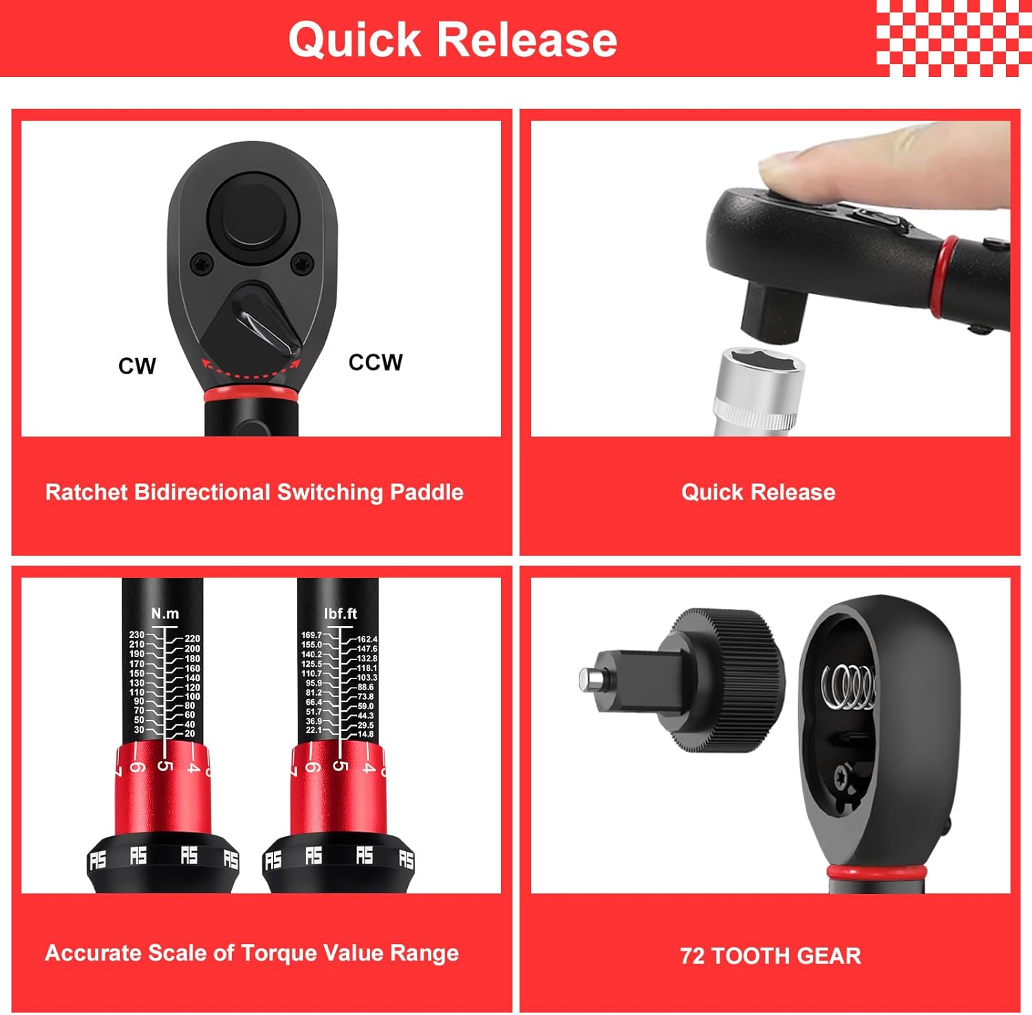 Atsafepro Chiavi Dinamometriche 1/4" 3/8" 1/2" (Set 6 Pezzi) - immagine 4