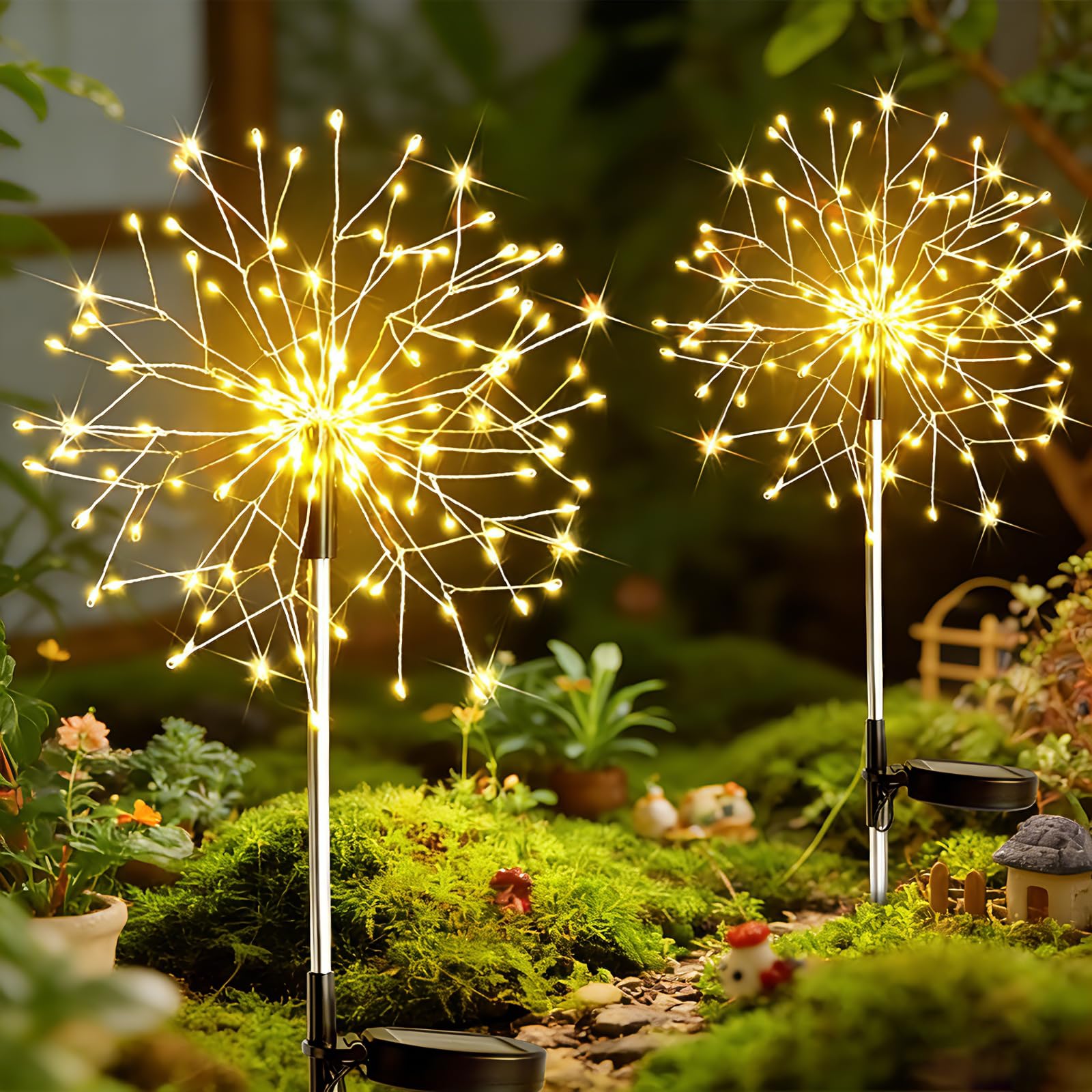 2 Pezzi Luci Solari Fuochi D'artificio 150 LED, Bianco Caldo