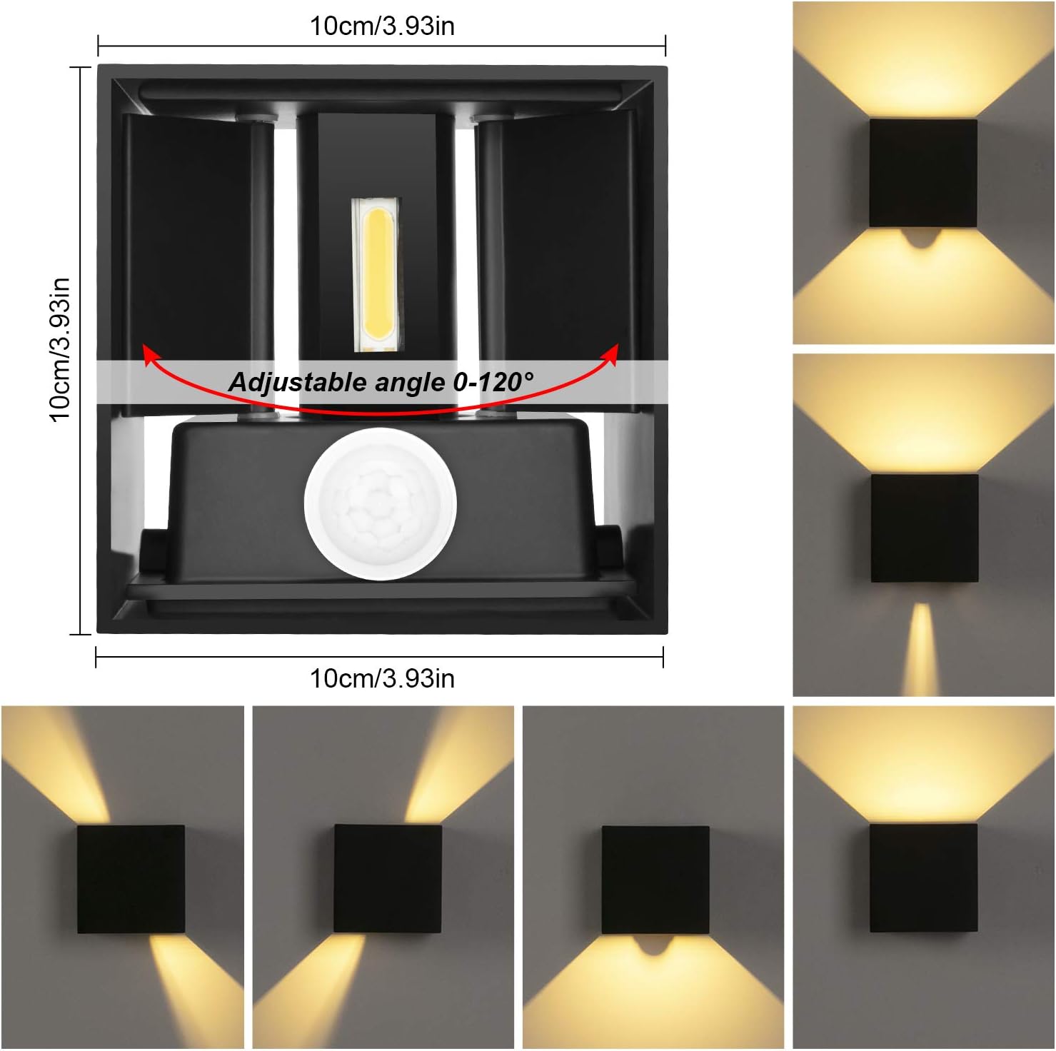 Lampada da Parete con Sensore di Movimento 12W, Cubo Nero - immagine 5