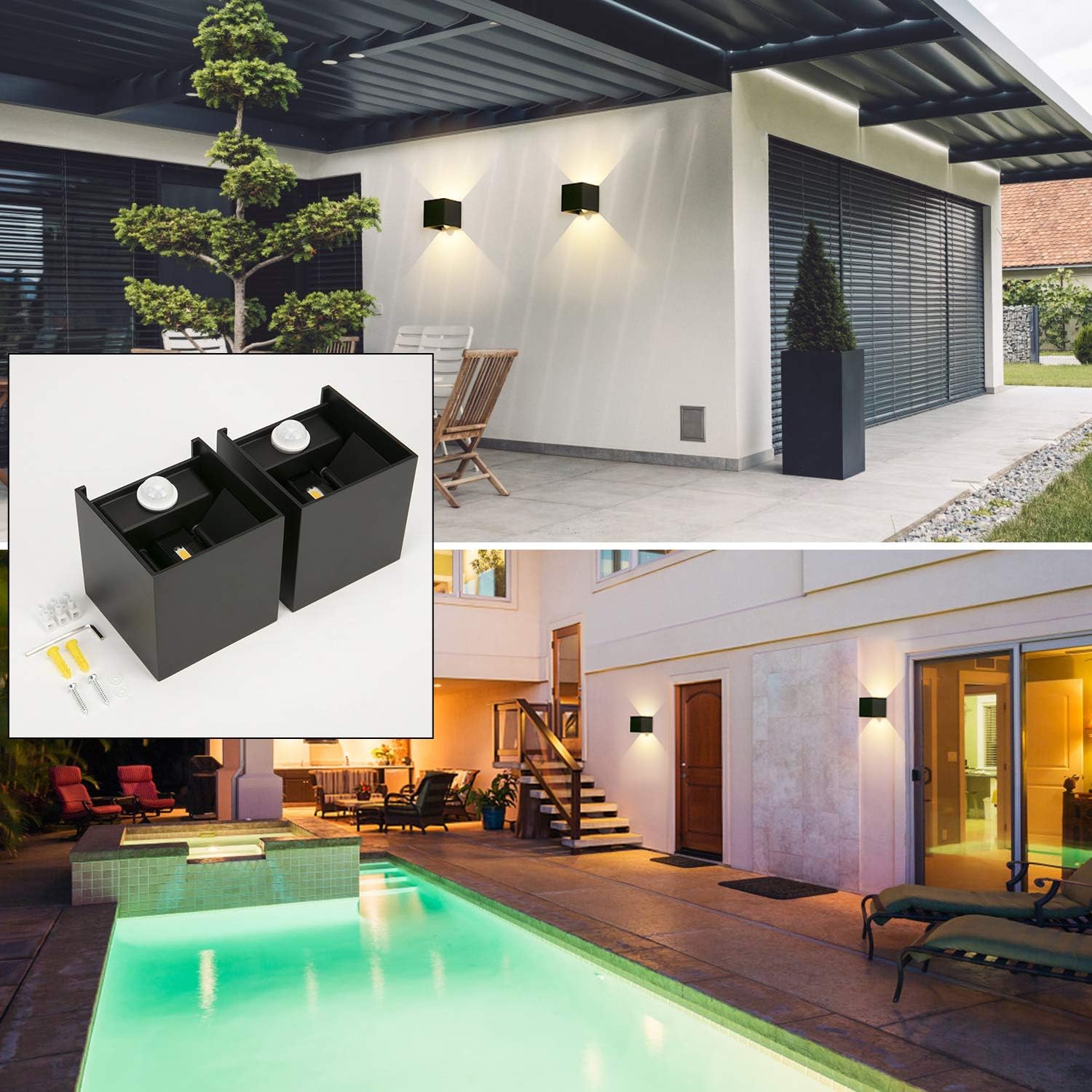 Lampada da Parete con Sensore di Movimento 12W, Cubo Nero - immagine 6