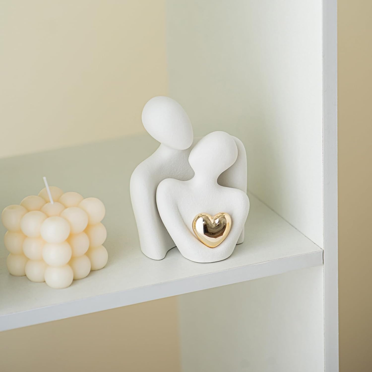 Coppia di Innamorati Statua, Scultura Moderna Dorato Cuore - immagine 4