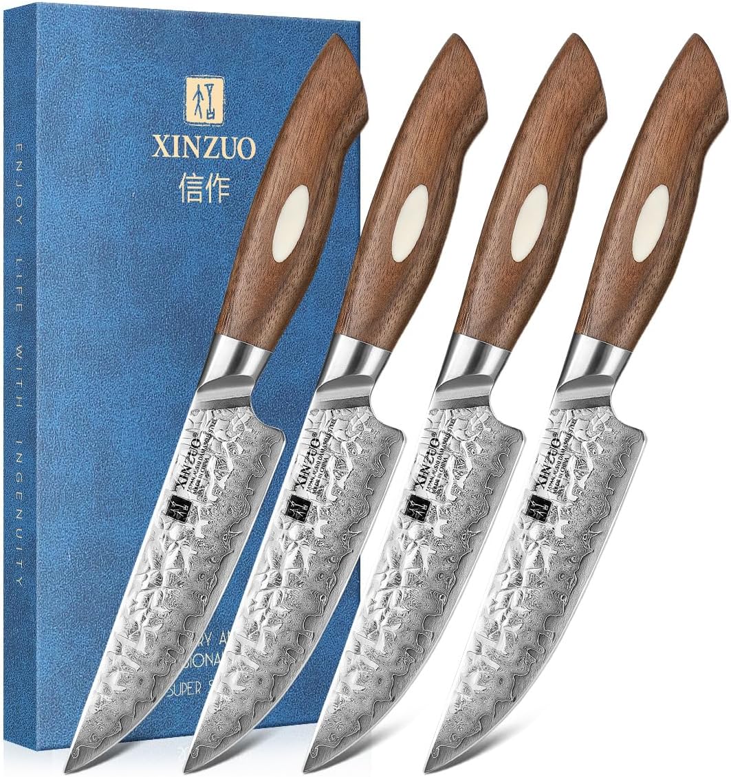 Xinzuo Set 4 Coltelli da Bistecca Acciaio Damasco 13.1cm