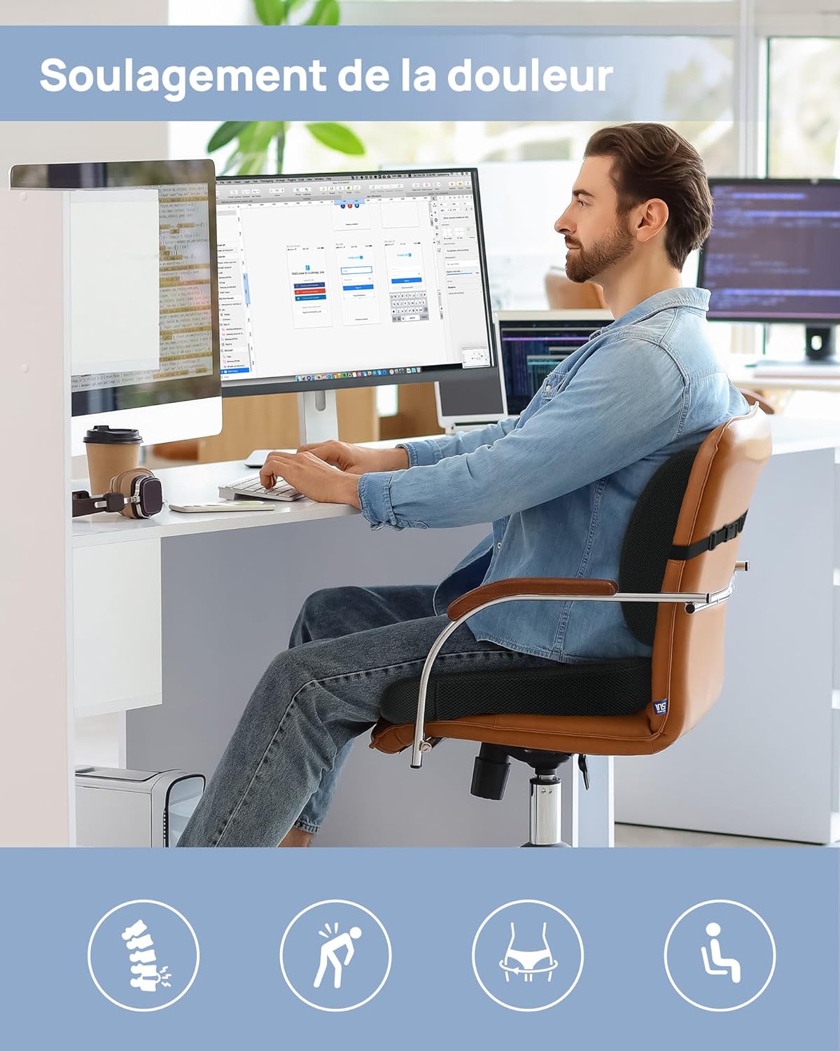 Feagar Cuscino Sedia Ufficio Supporto Lombare Ergonomico - immagine 2