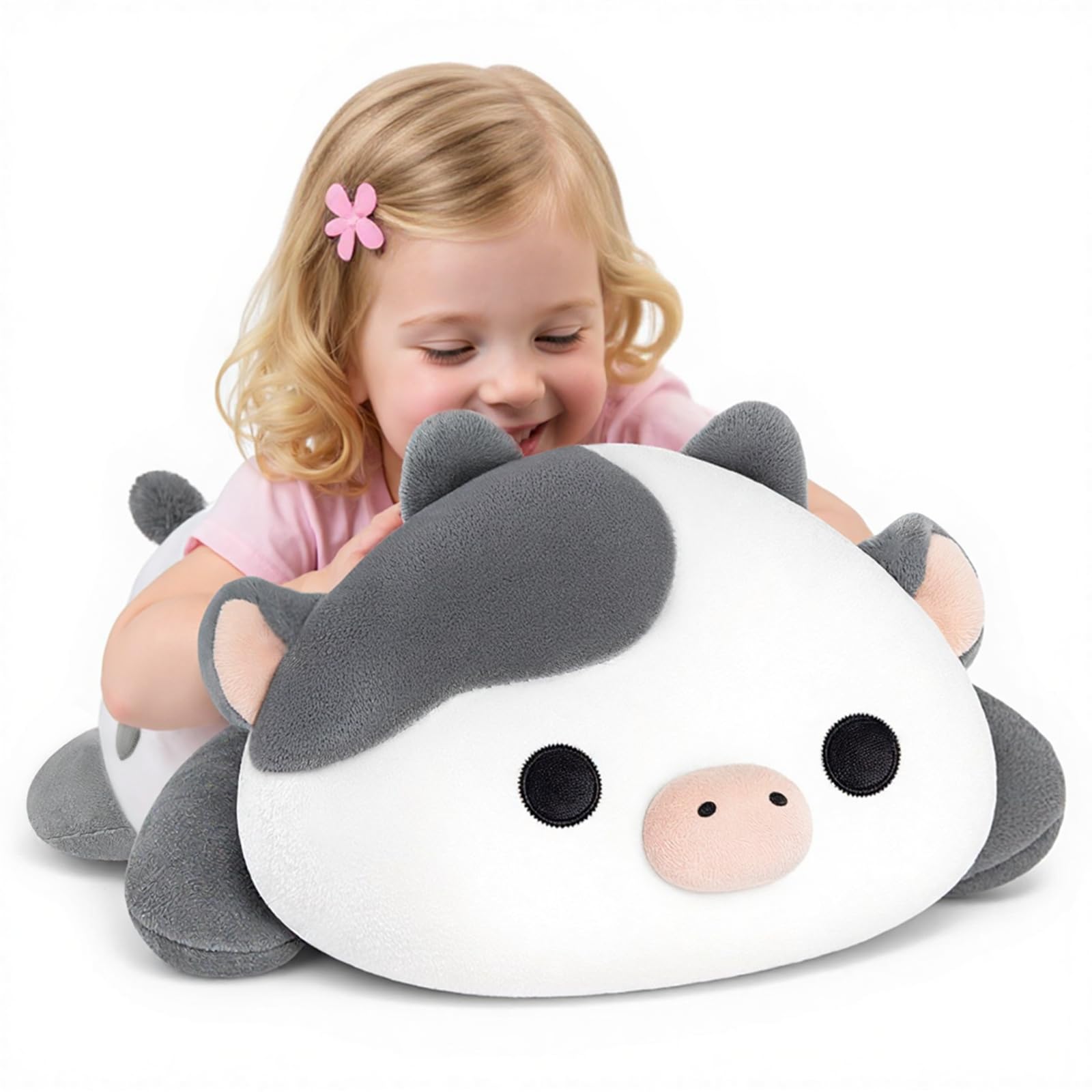 Cuscino di Peluche Mucca Kawaii Bianco 20 pollici
