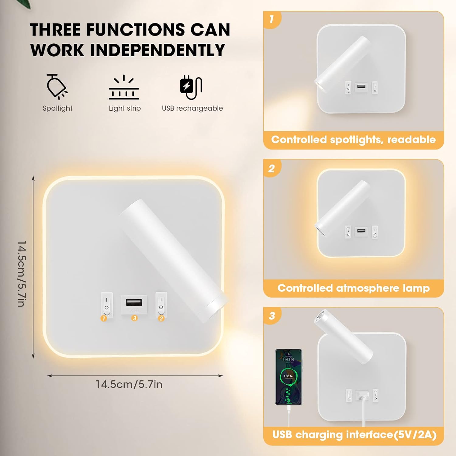 Lampada da Parete LED 12W con USB e Interruttore - immagine 3