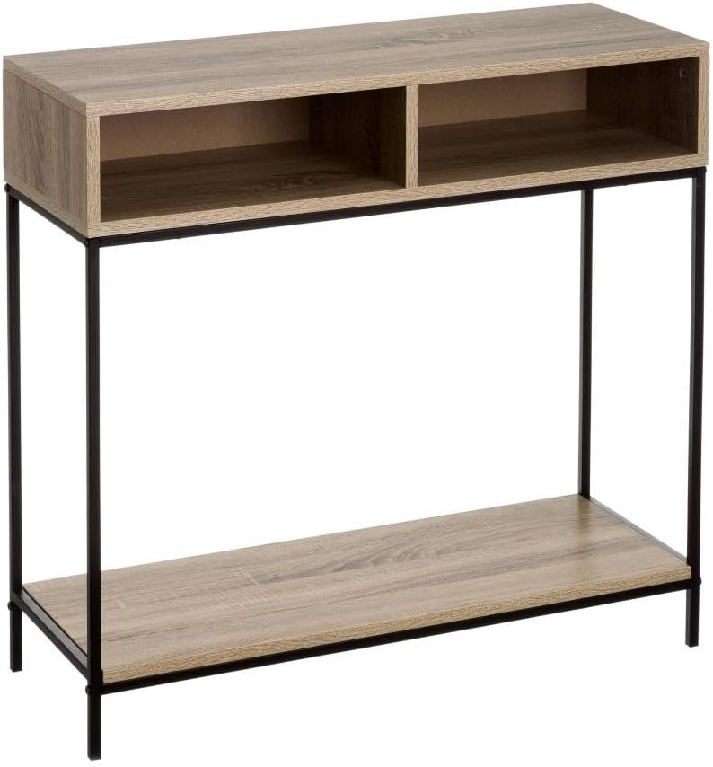 Console con 2 cavità e 1 ripiano in PB e metallo in naturale e nero - immagine 1