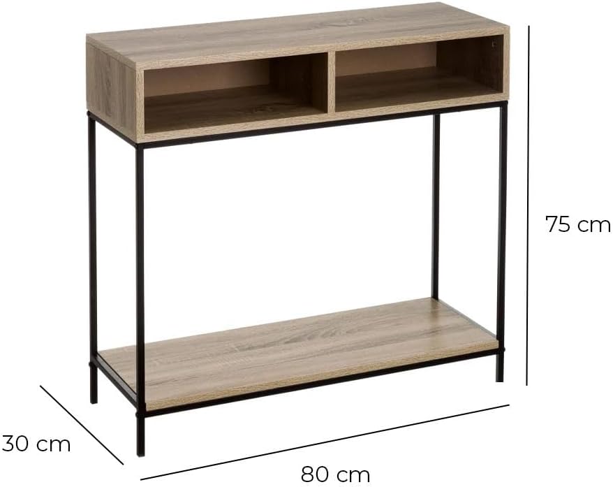 Console con 2 cavità e 1 ripiano in PB e metallo in naturale e nero - immagine 2