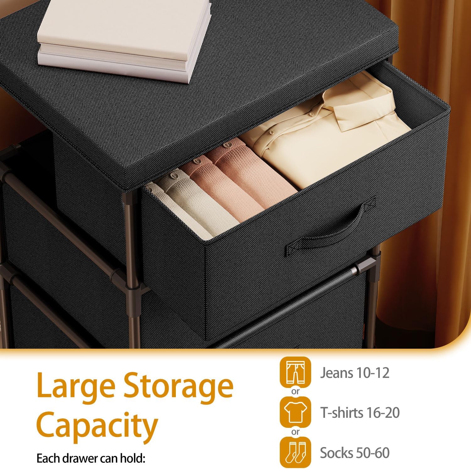 Wangirl Cassettiera in Tessuto 4 Cassetti, Nero - immagine 5