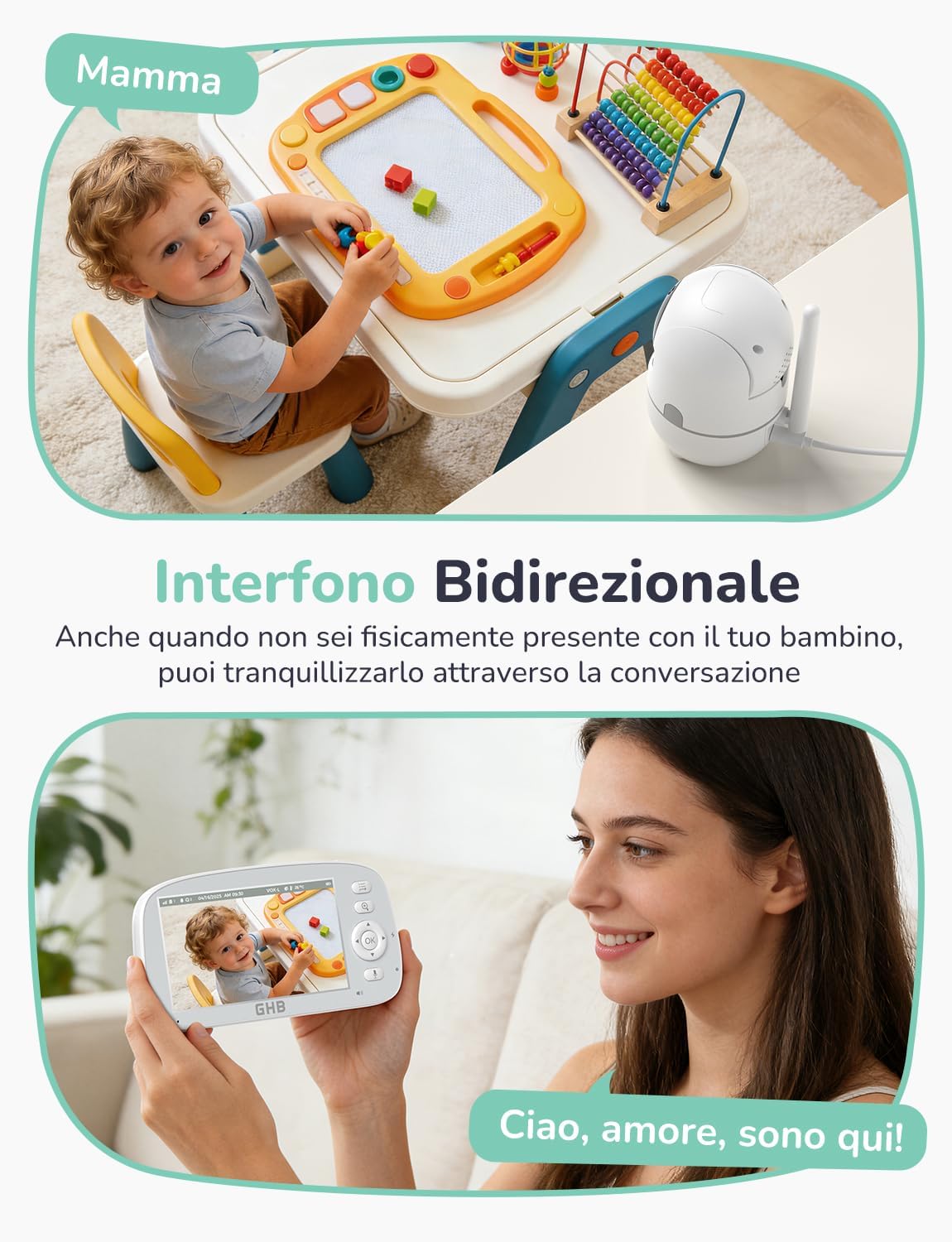 Ghb Baby Monitor Video e Audio 5'' 720P - immagine 2