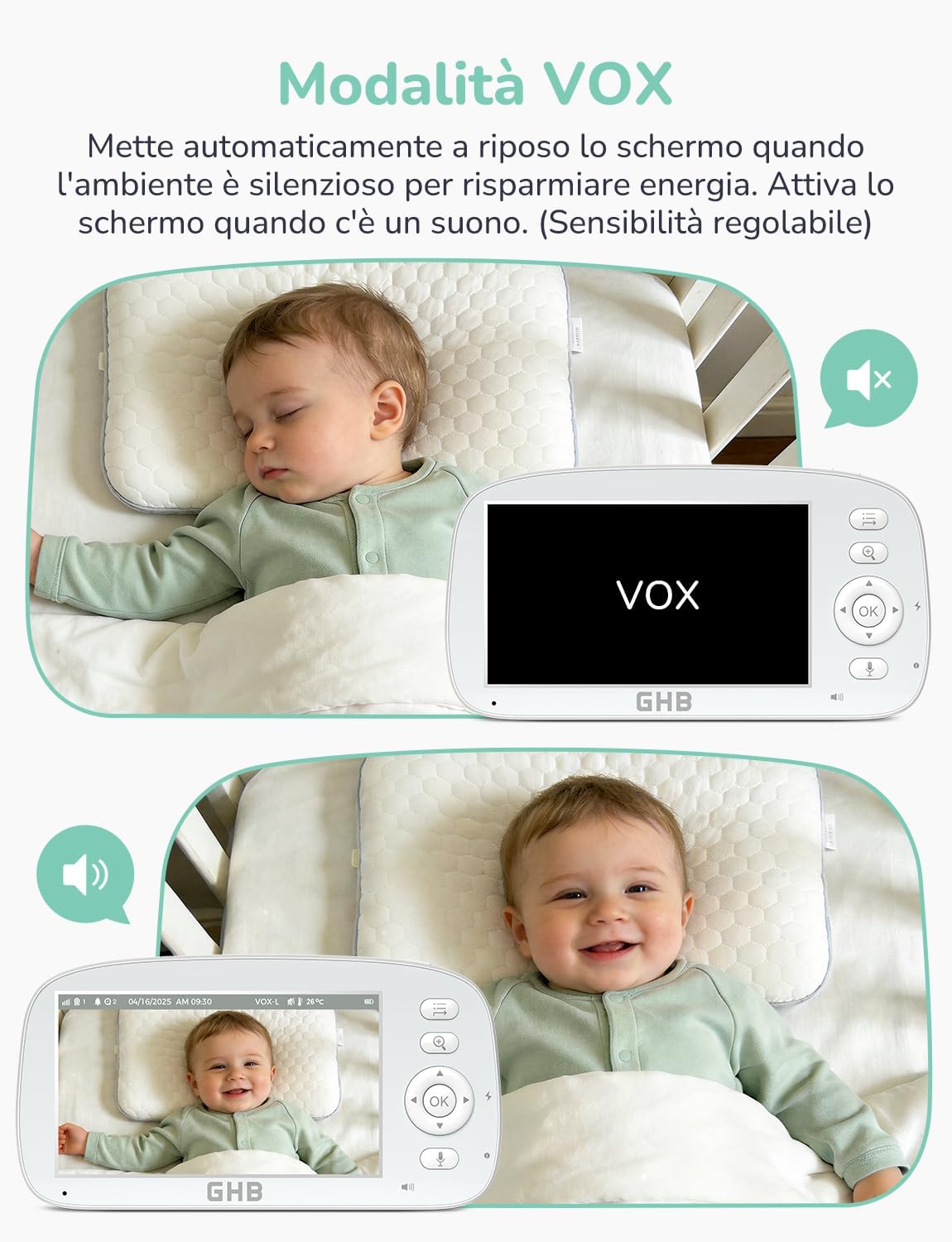 Ghb Baby Monitor Video e Audio 5'' 720P - immagine 5