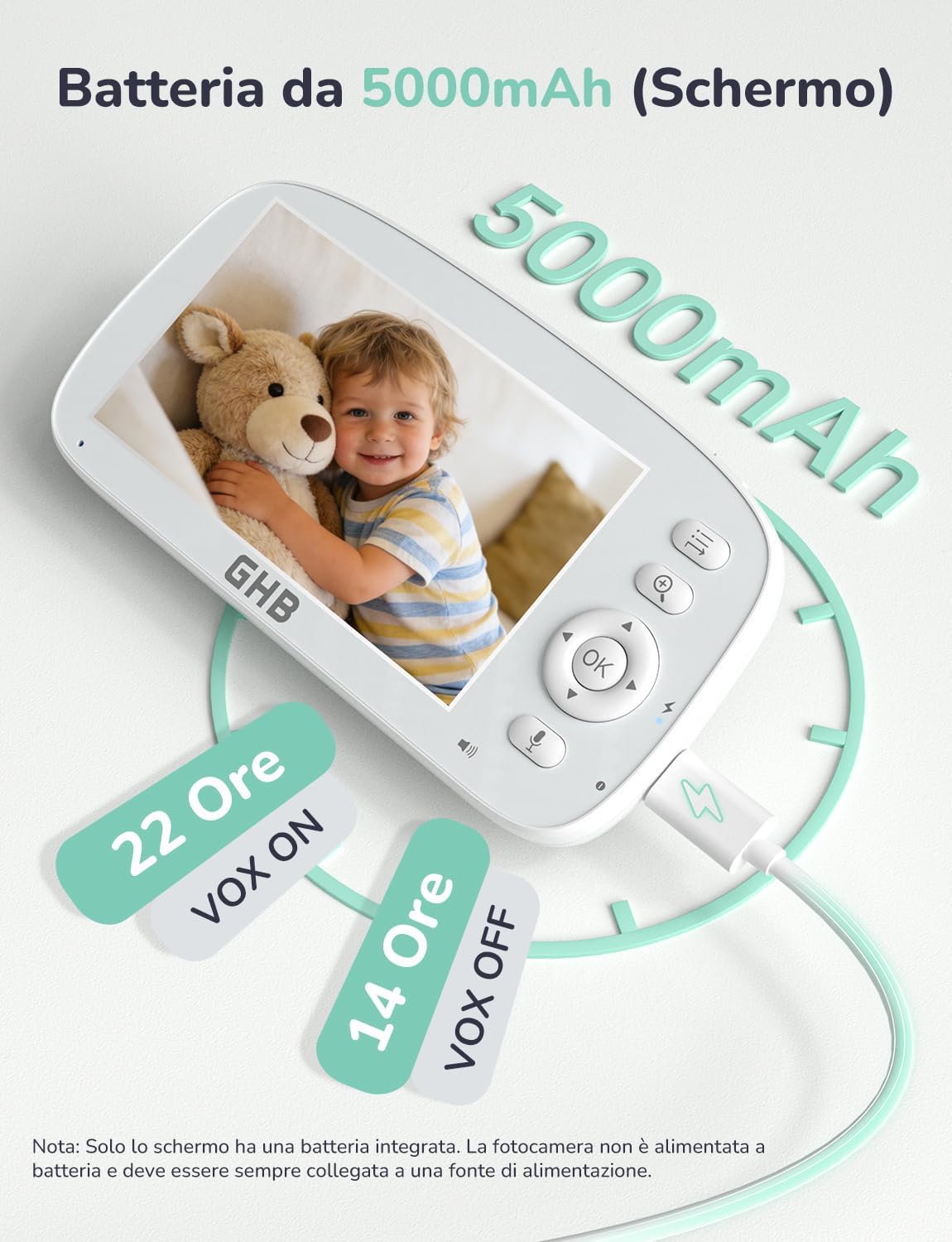 Ghb Baby Monitor Video e Audio 5'' 720P - immagine 6
