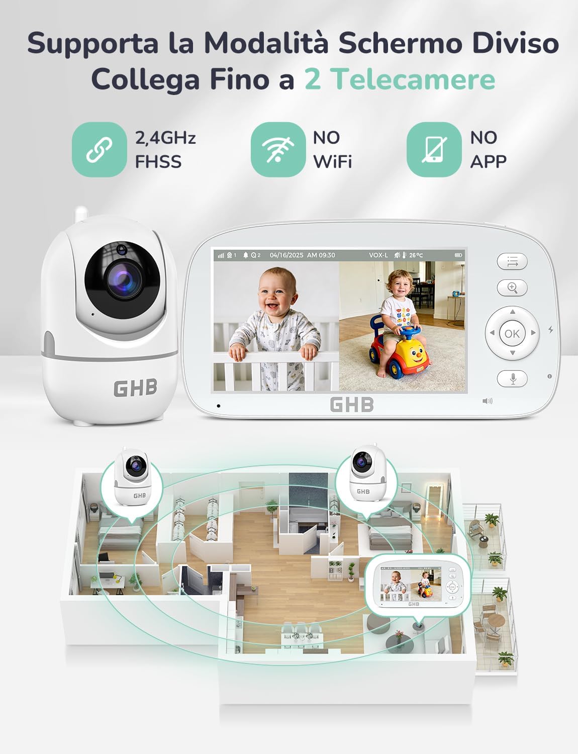 Ghb Baby Monitor Video e Audio 5'' 720P - immagine 7