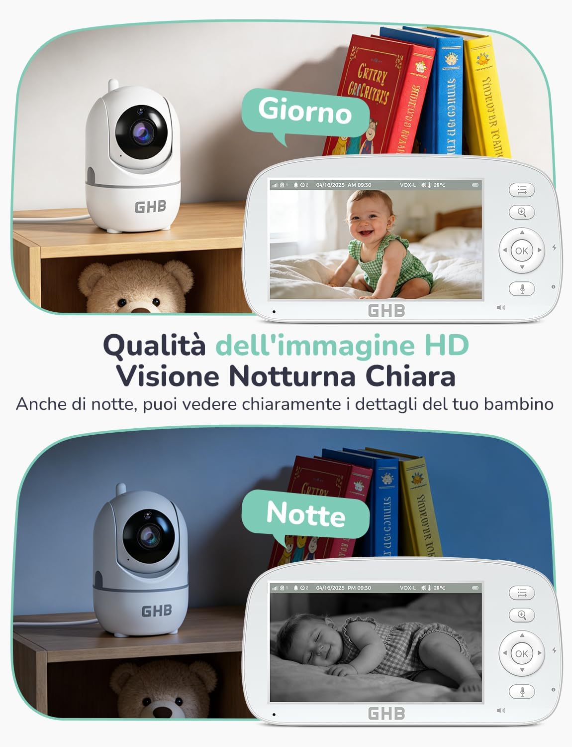 Ghb Baby Monitor Video e Audio 5'' 720P - immagine 8