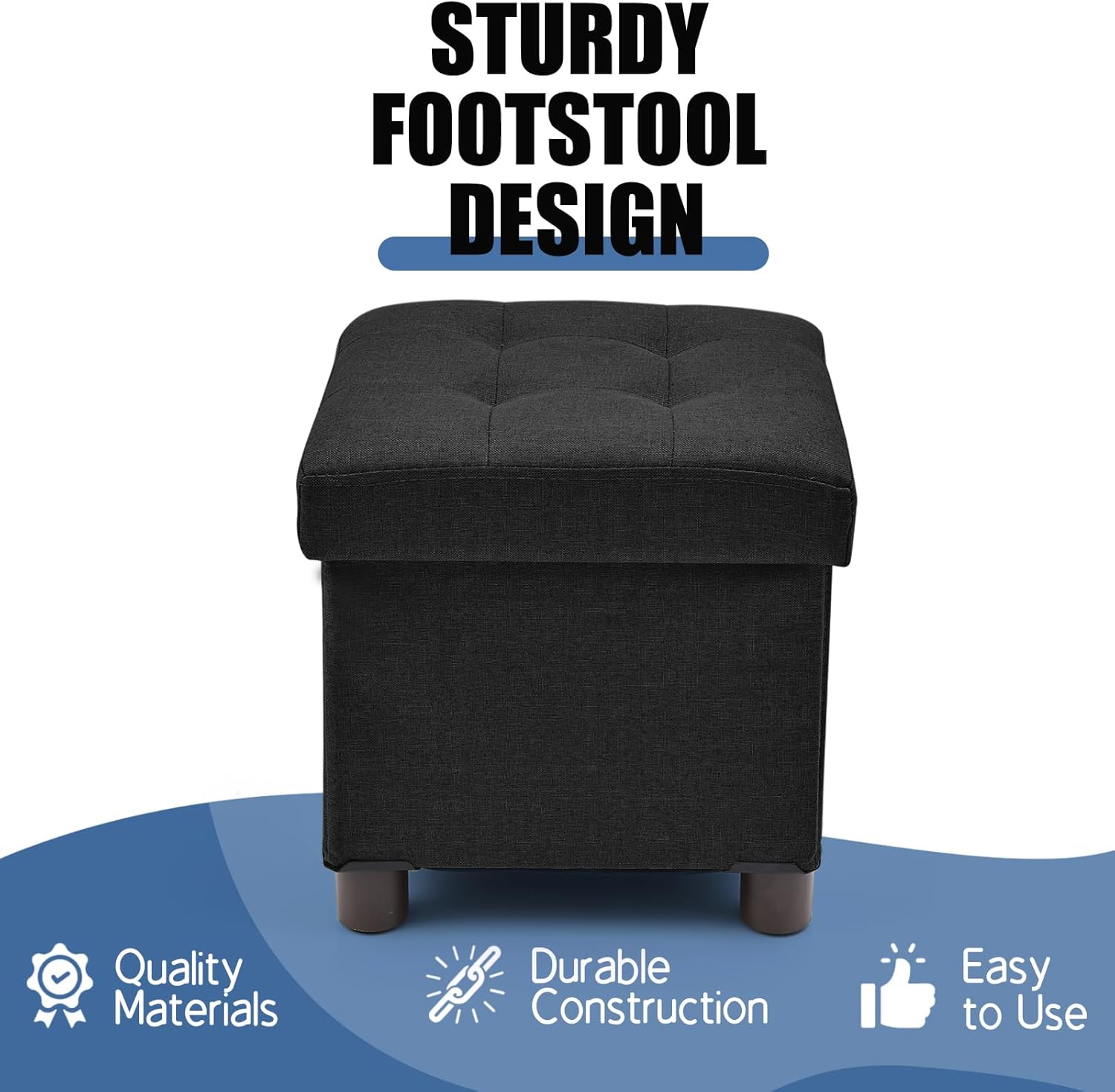 Brian & Dany Pouf Poggiapiedi Contenitore Pieghevole, Nero - immagine 5