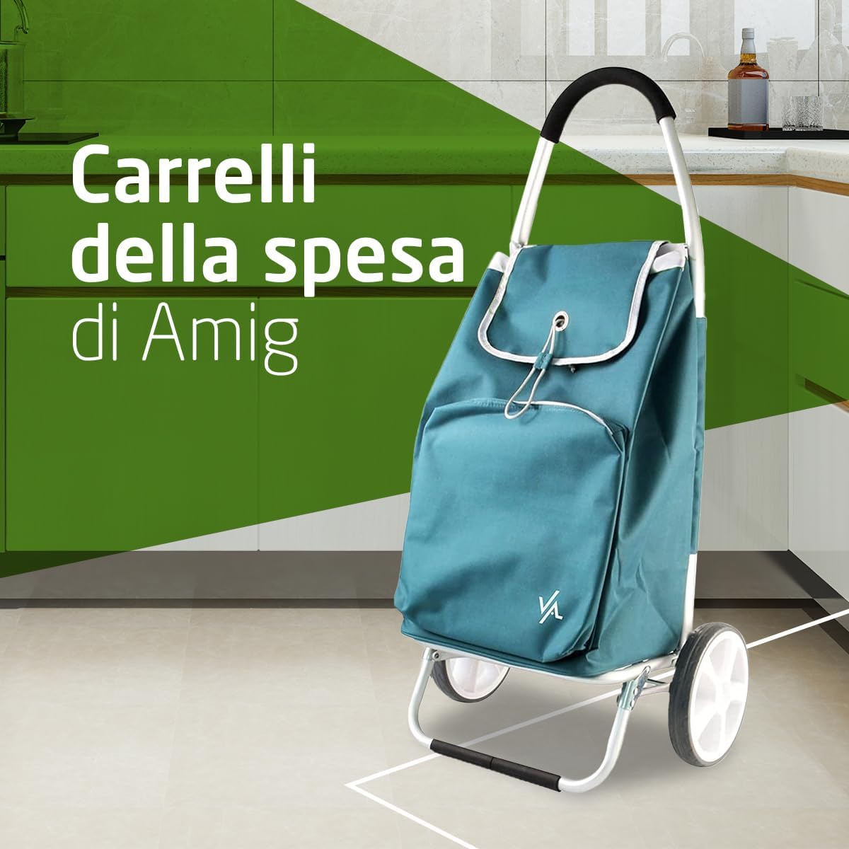 Amig Carrello Spesa 2 Ruote con Borsa Termica, Verde - immagine 2