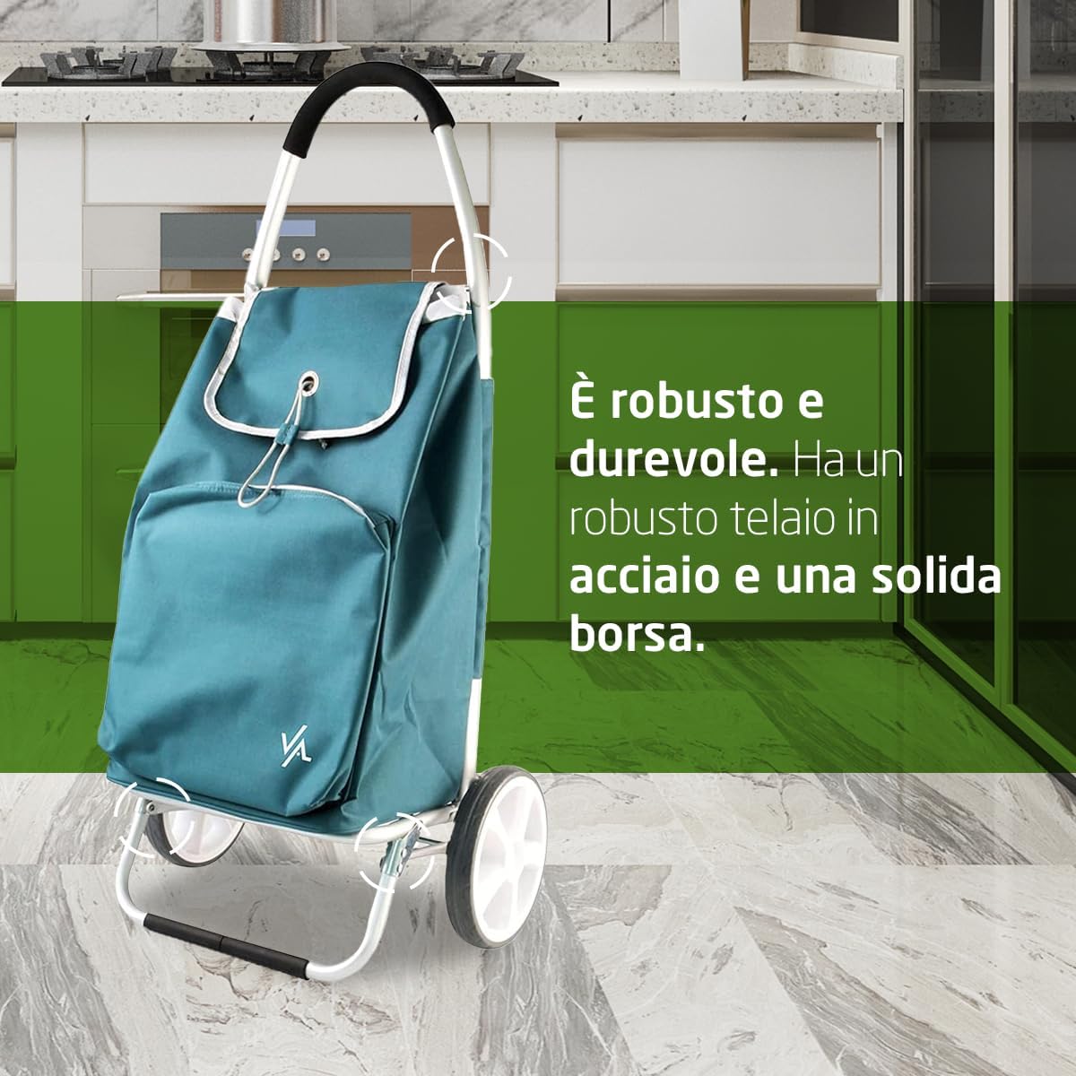 Amig Carrello Spesa 2 Ruote con Borsa Termica, Verde - immagine 4