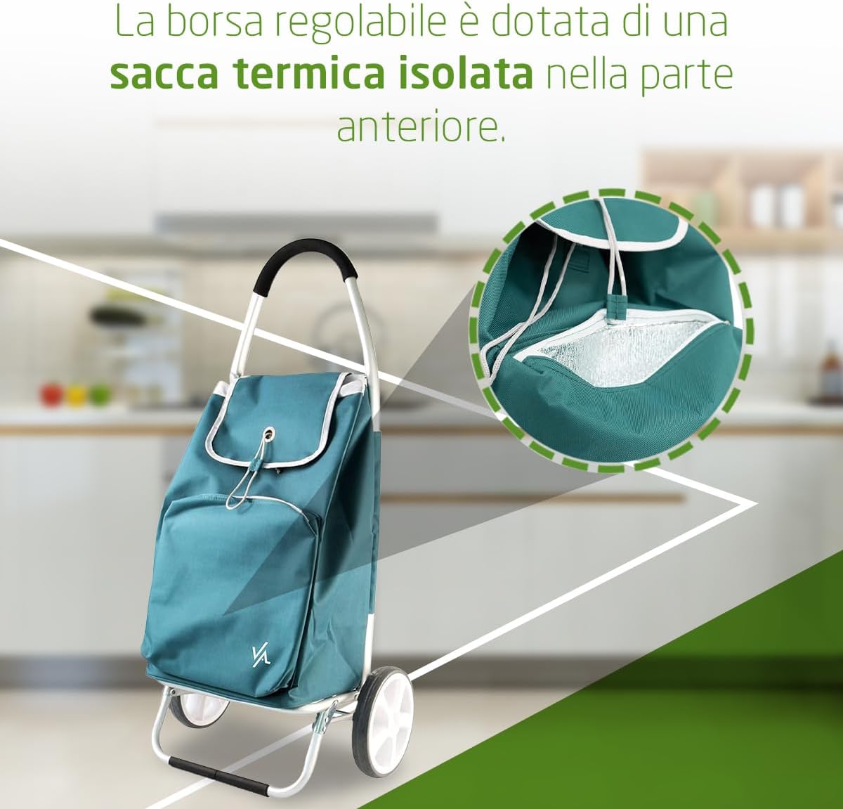 Amig Carrello Spesa 2 Ruote con Borsa Termica, Verde - immagine 5