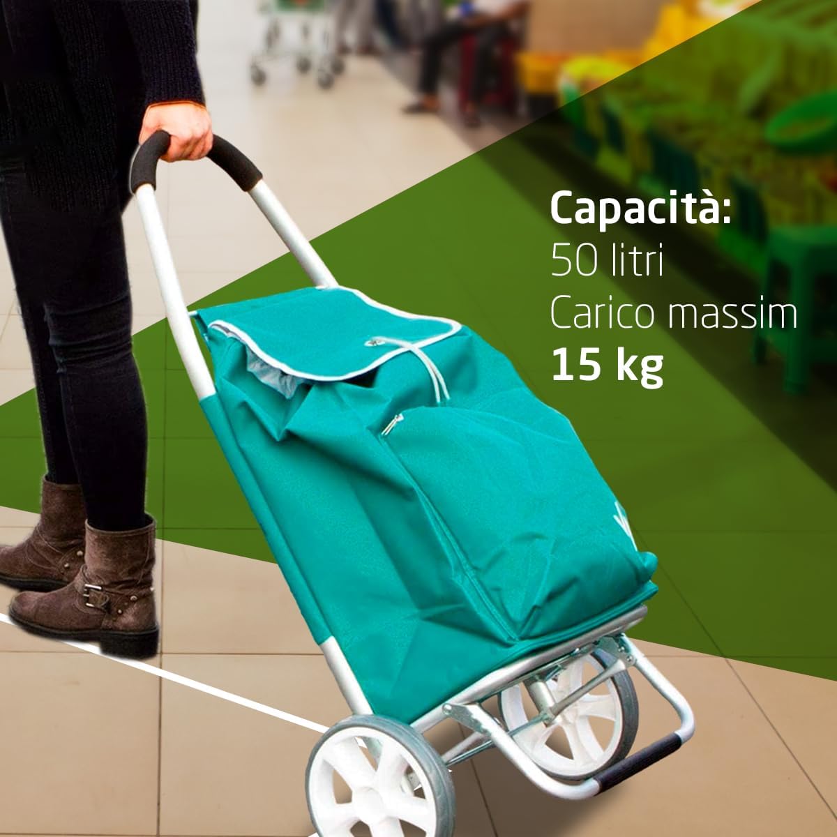 Amig Carrello Spesa 2 Ruote con Borsa Termica, Verde - immagine 6