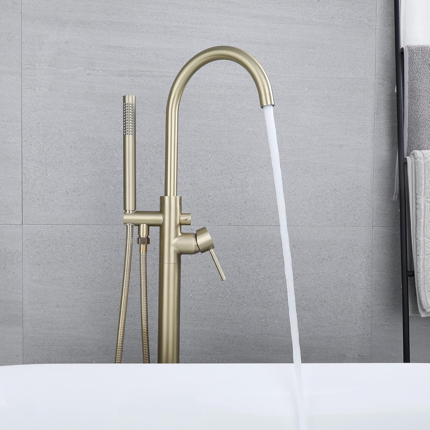 Rubinetto Vasca Freestanding Girevole 360° con Doccetta - immagine 2