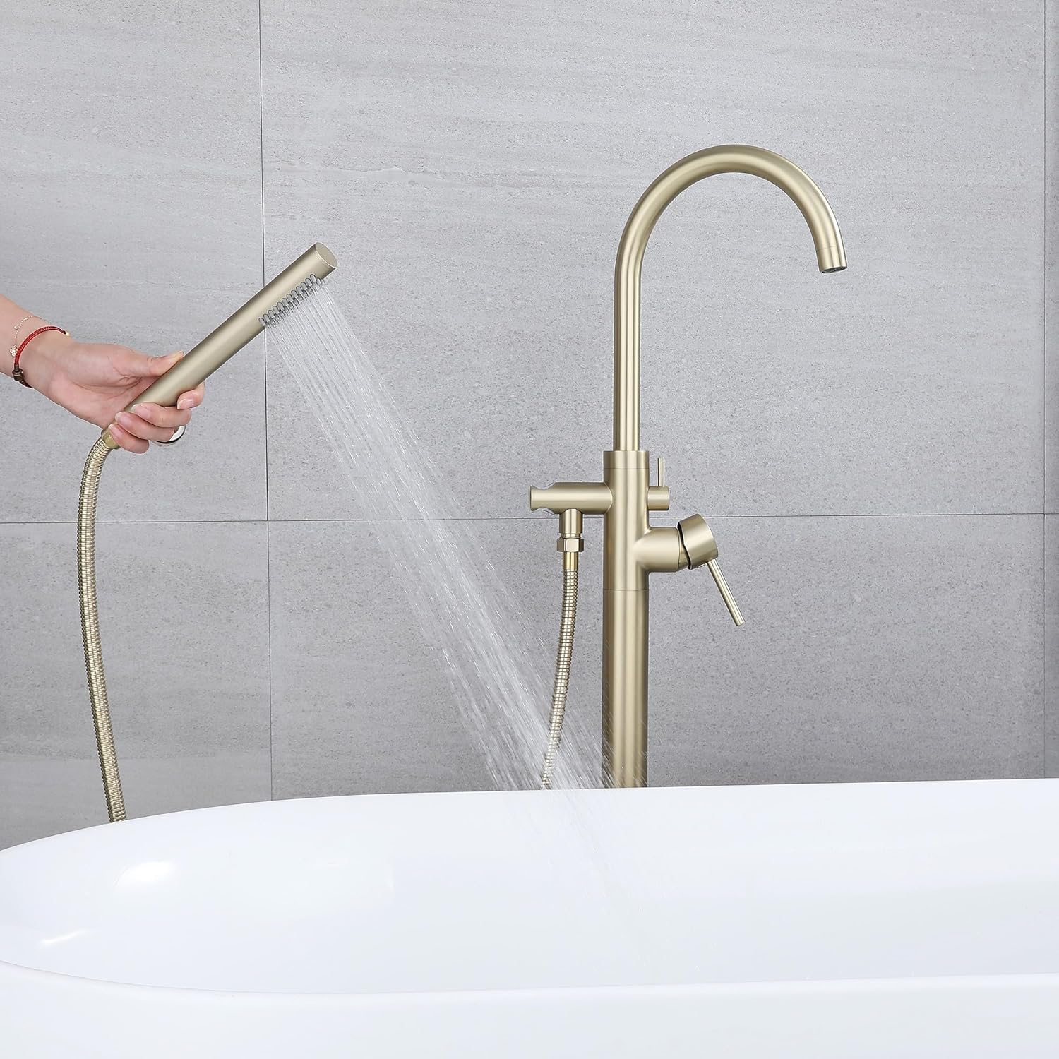 Rubinetto Vasca Freestanding Girevole 360° con Doccetta - immagine 3