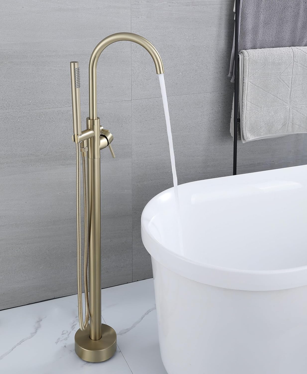 Rubinetto Vasca Freestanding Girevole 360° con Doccetta - immagine 4