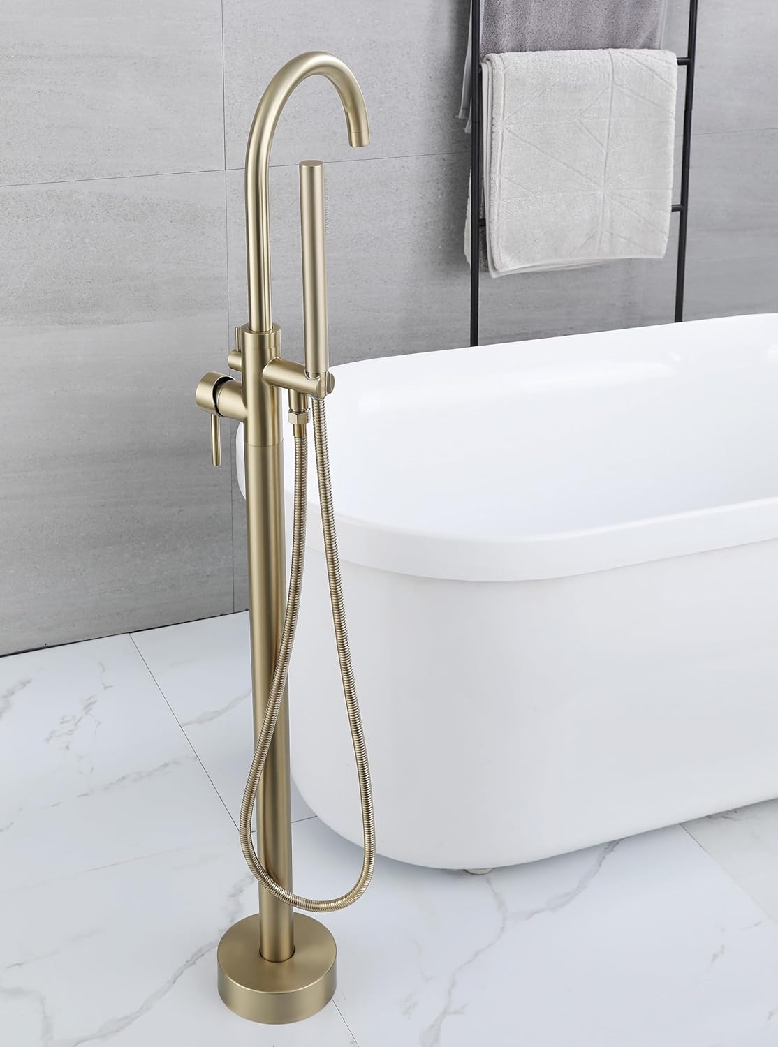 Rubinetto Vasca Freestanding Girevole 360° con Doccetta - immagine 5