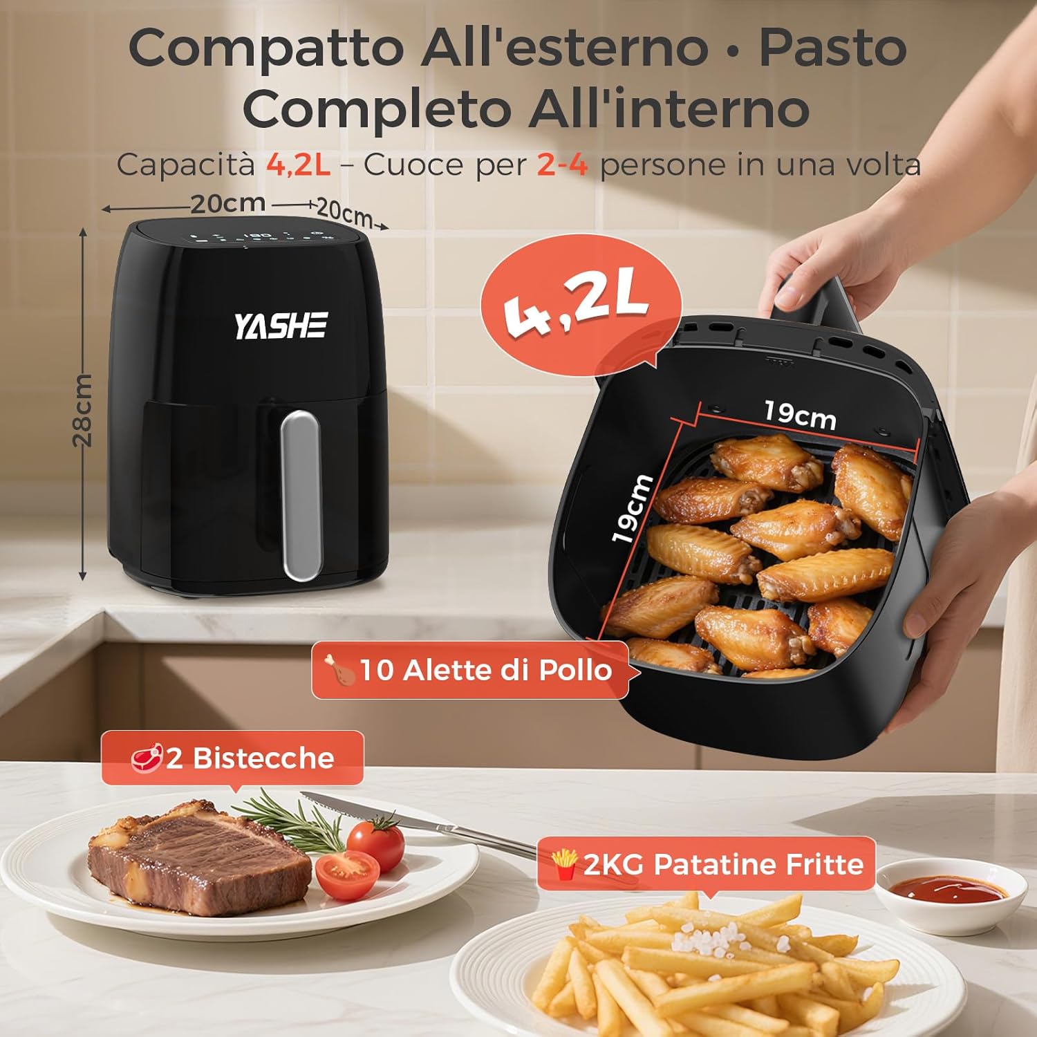 YASHE Friggitrice ad Aria 4.2L con Touch Screen LED - immagine 4