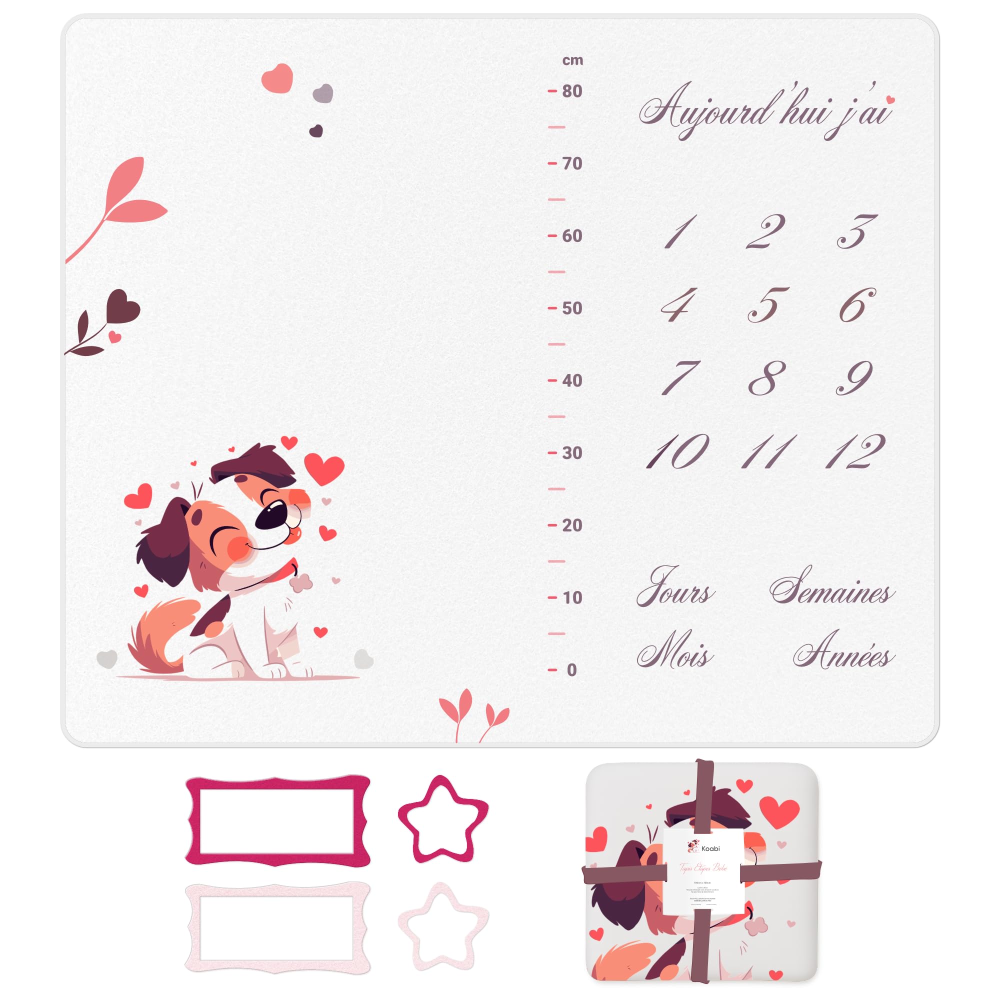 Coperta Passo-Bambino Francese 120x100cm, Fiori e Cuori