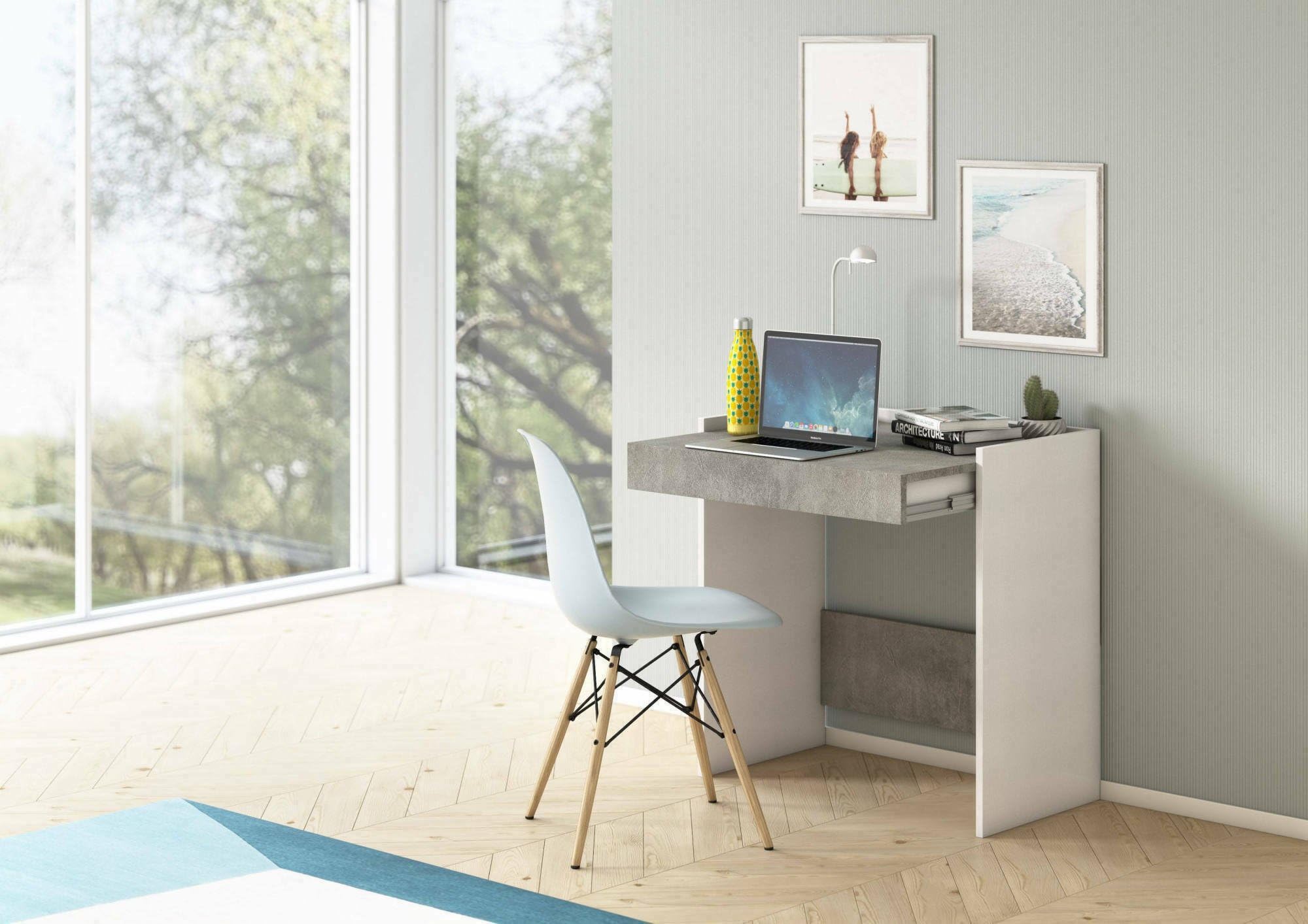 Dmora Scrivania Clematide 80x40h79cm, Bianco e Cemento