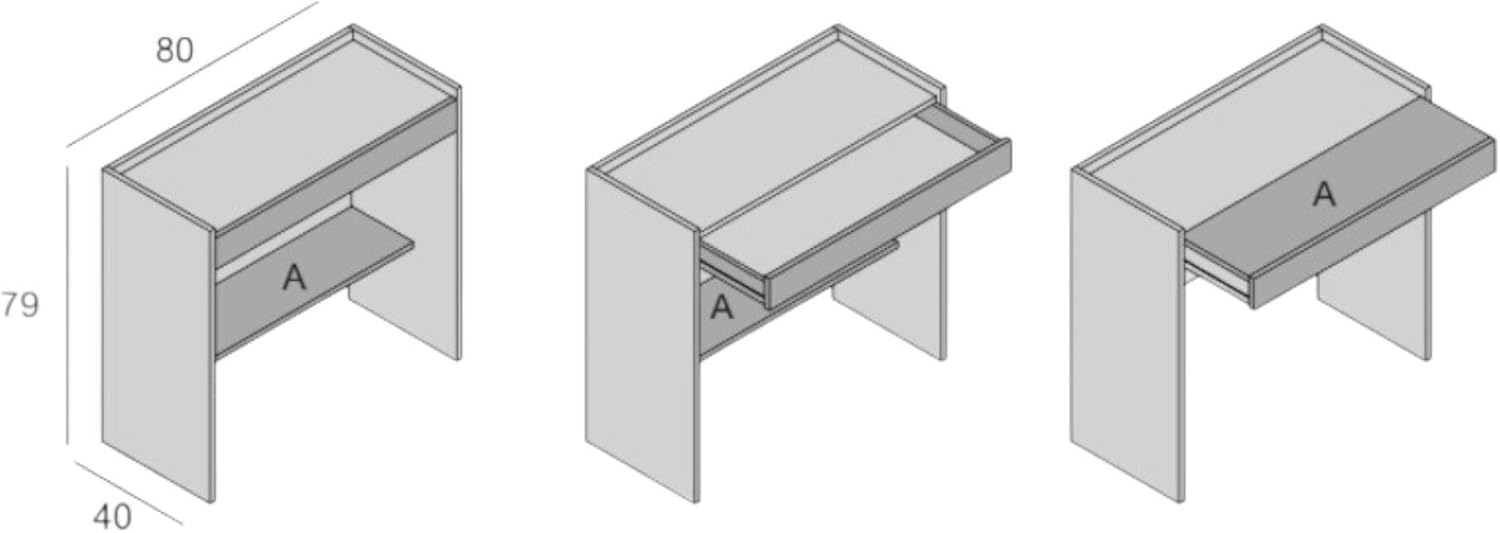 Dmora Scrivania Clematide 80x40h79cm, Bianco e Cemento - immagine 4