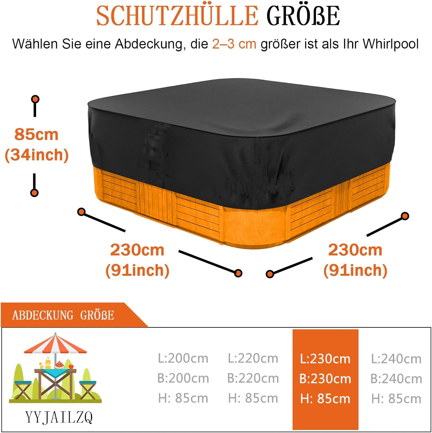 Copertura Vasca Idromassaggio Impermeabile, Nera - immagine 2