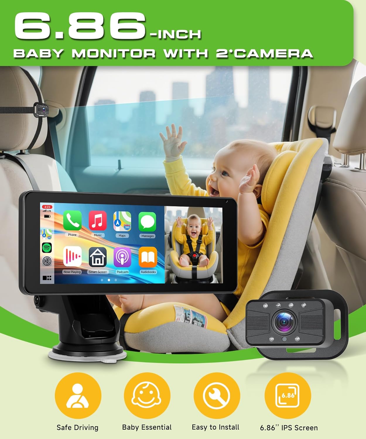 Telecamera Auto Bambini 6.86" HD 720P con Schermo Diviso - immagine 2