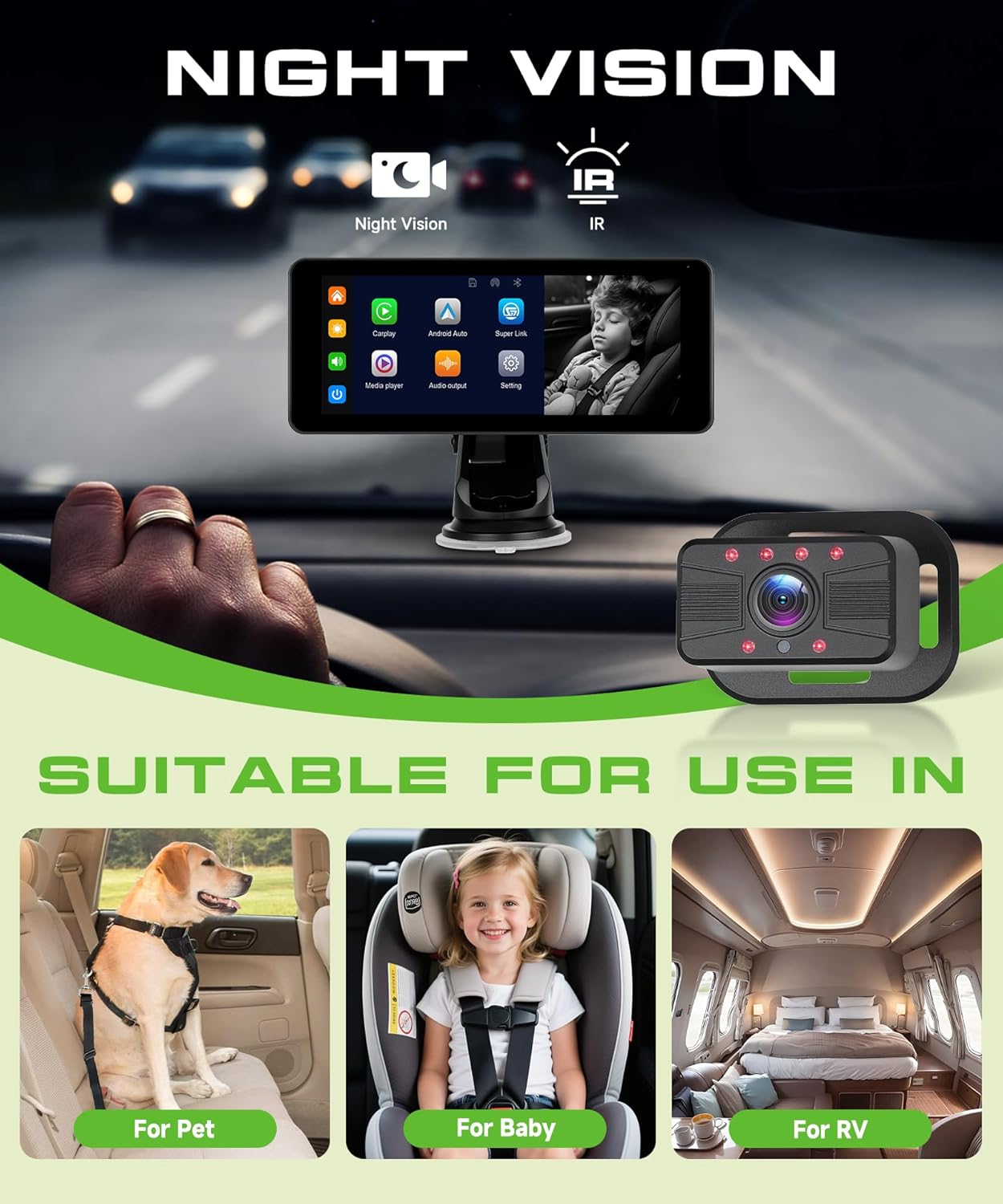 Telecamera Auto Bambini 6.86" HD 720P con Schermo Diviso - immagine 6