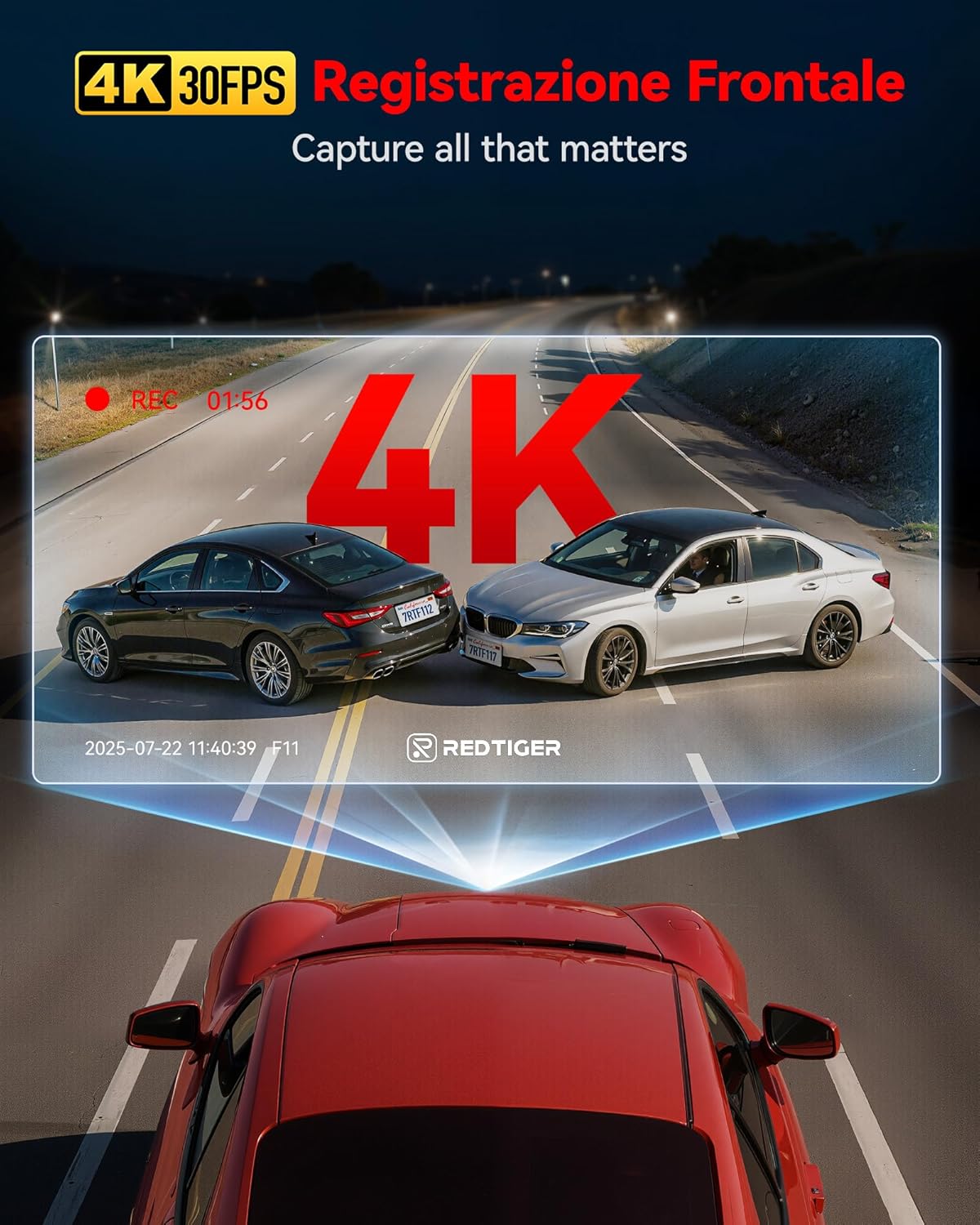 Redtiger 4K Dash Cam Auto Frontale Antifurto - immagine 3