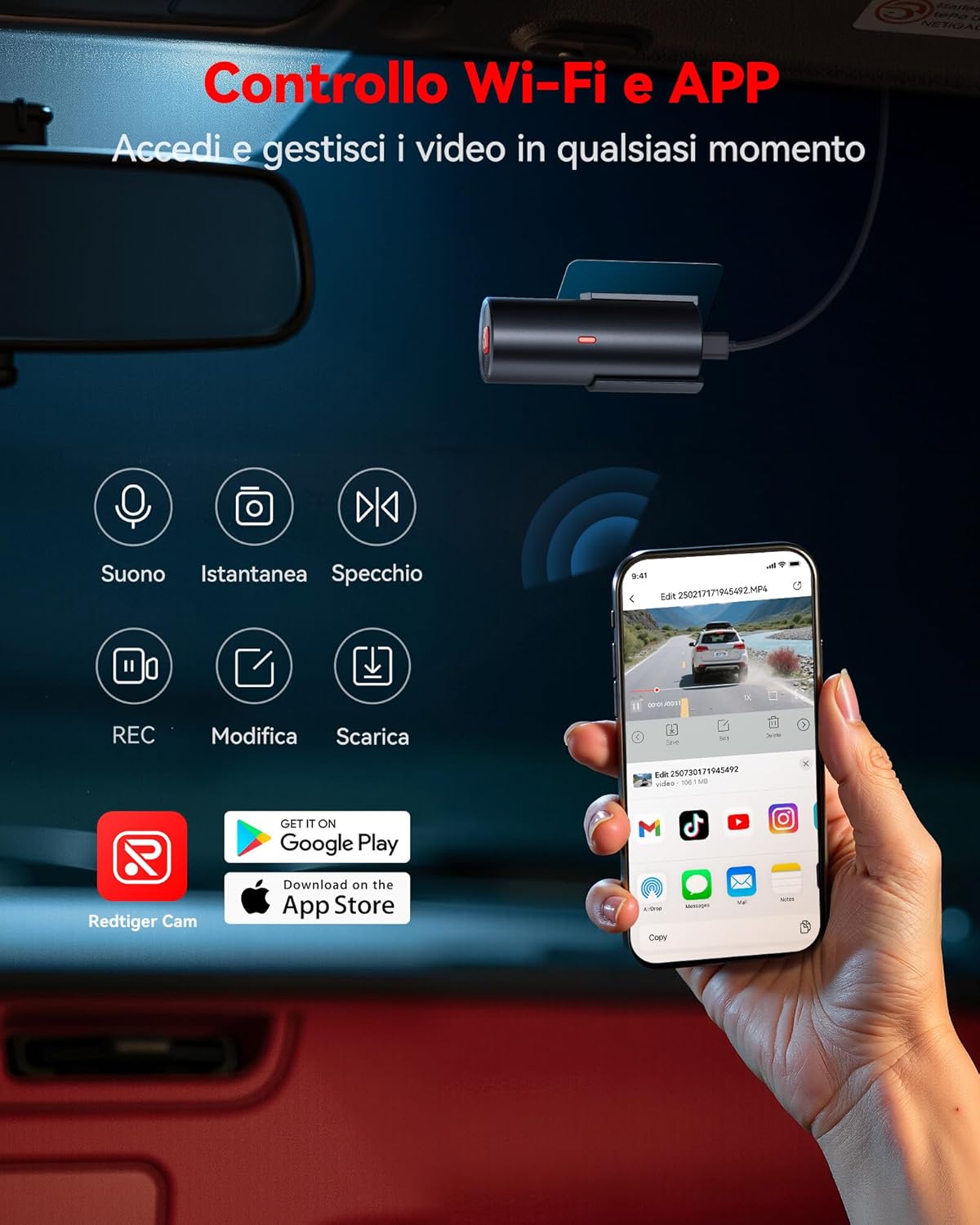 Redtiger 4K Dash Cam Auto Frontale Antifurto - immagine 4