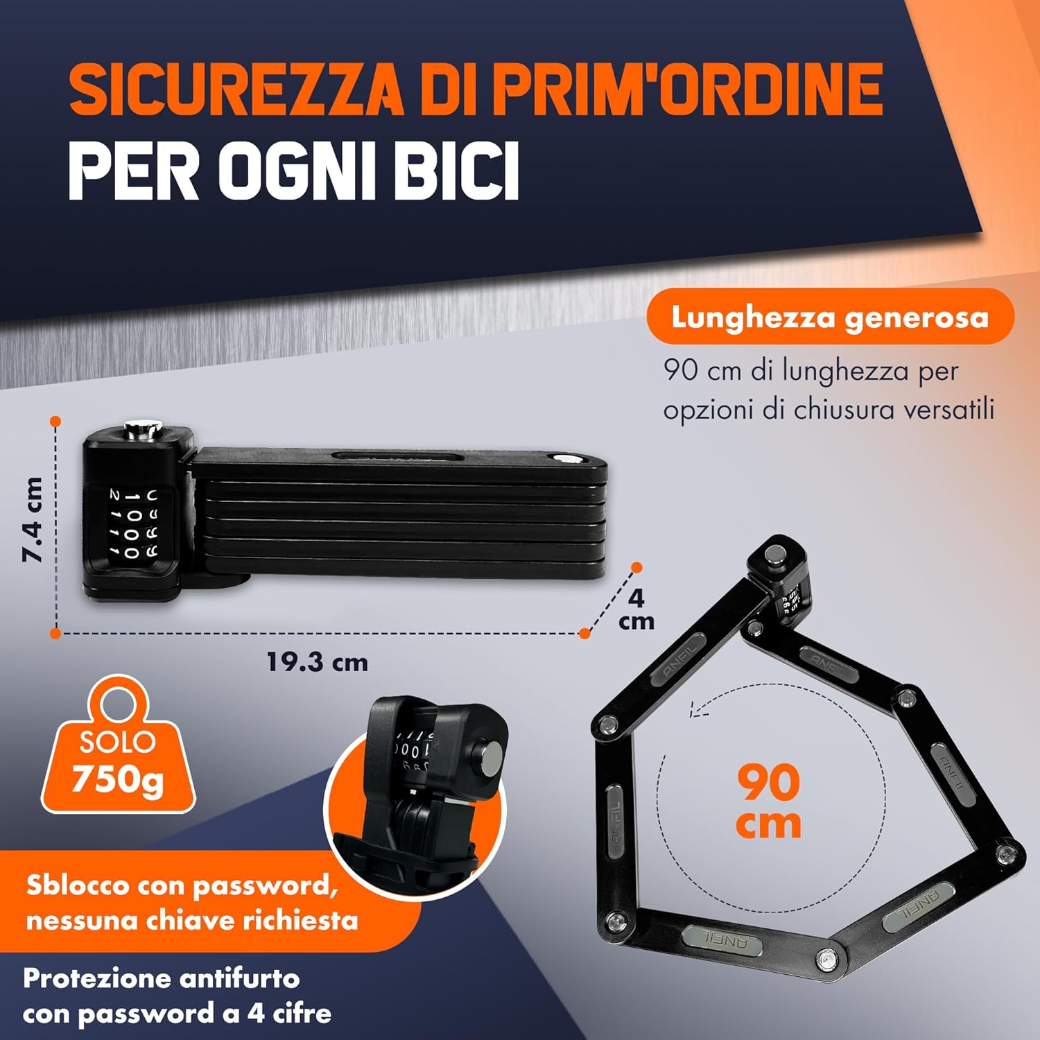 Lucchetto Pieghevole per Bicicletta ad Alta Sicurezza - immagine 3