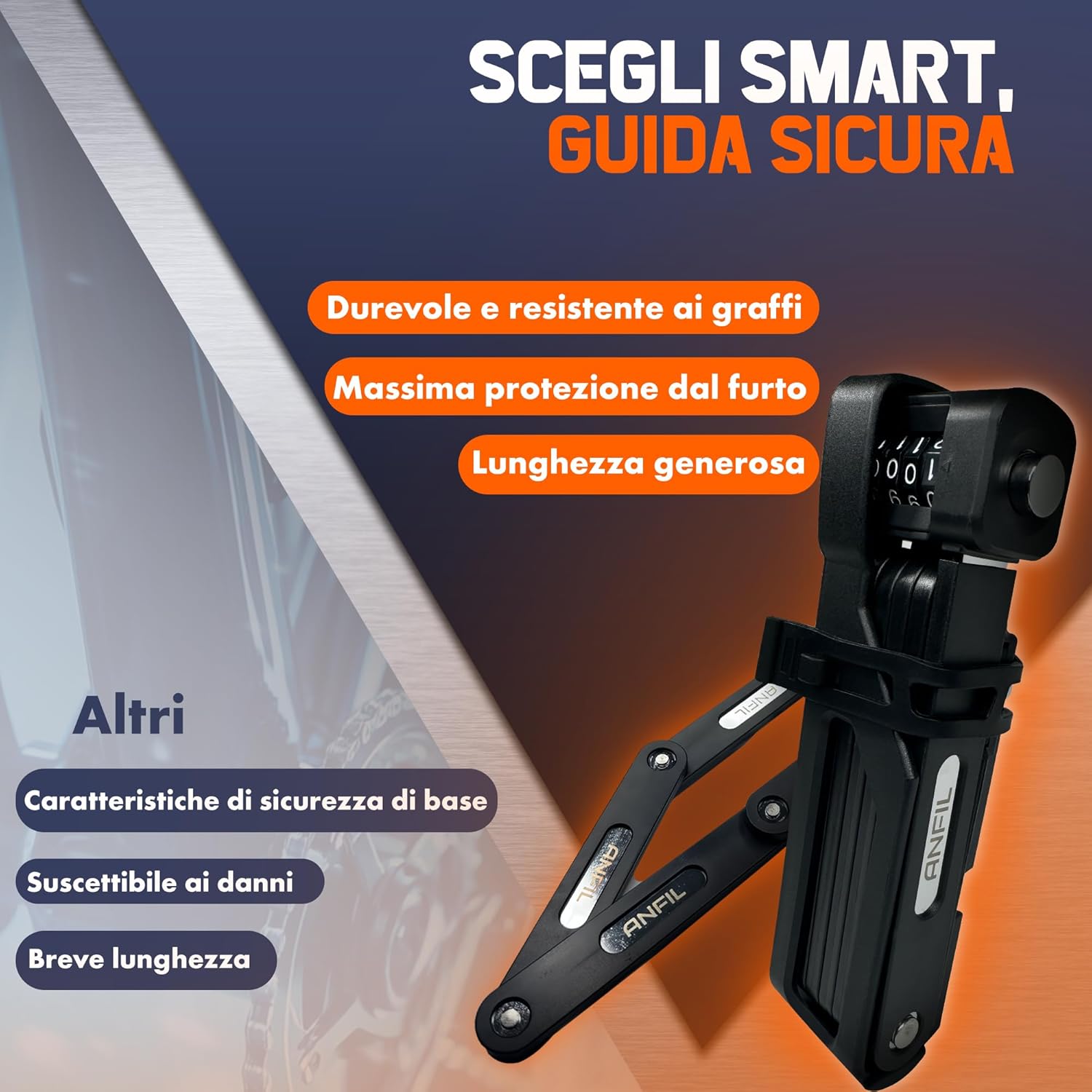 Lucchetto Pieghevole per Bicicletta ad Alta Sicurezza - immagine 5