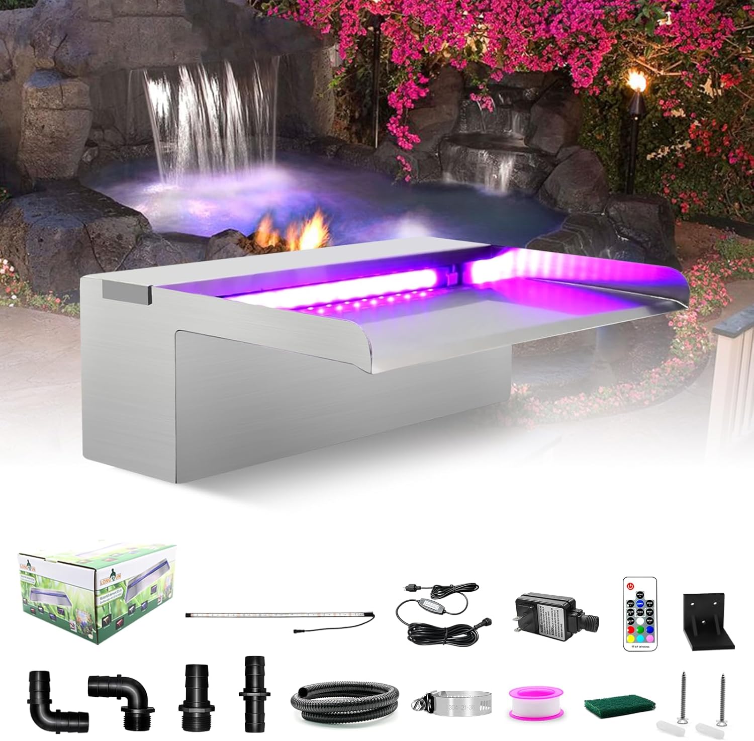 Longrun Fontane Cascata Piscina 30cm in Acciaio Inox - immagine 1