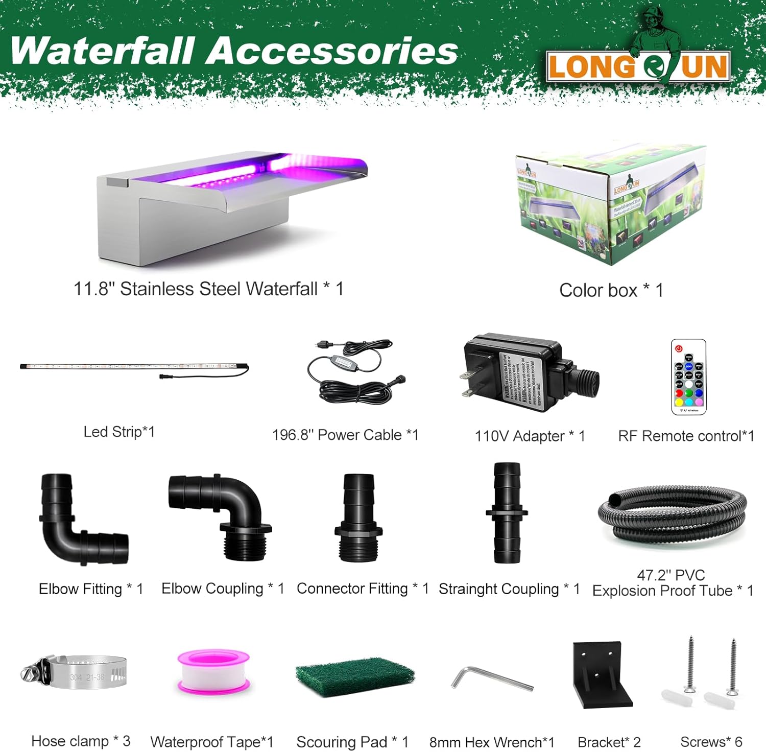 Longrun Fontane Cascata Piscina 30cm in Acciaio Inox - immagine 2