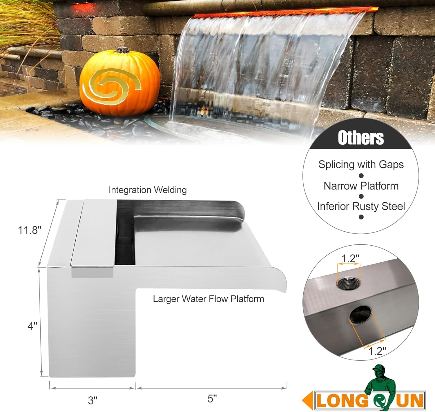 Longrun Fontane Cascata Piscina 30cm in Acciaio Inox - immagine 3