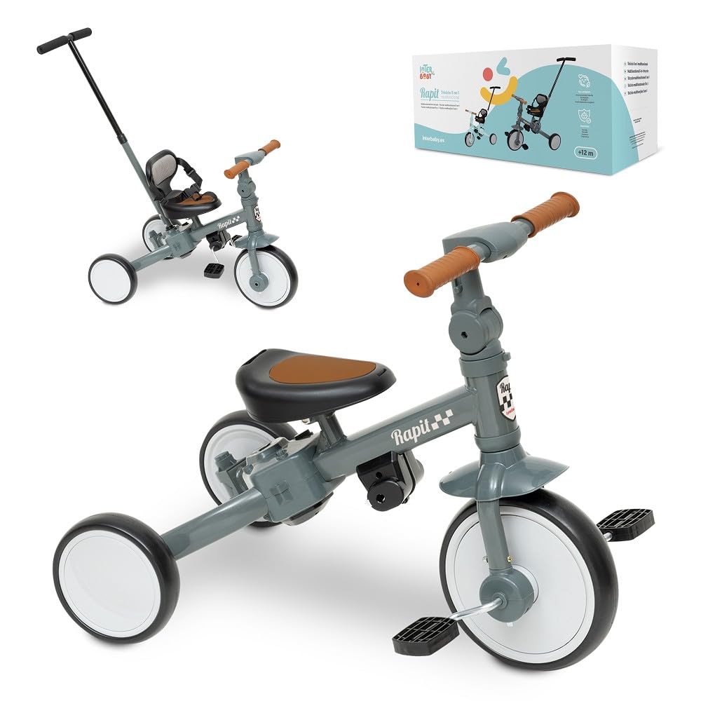 Triciclo Evolutivo Interbaby 5 in 1 per Bambini, Grigio