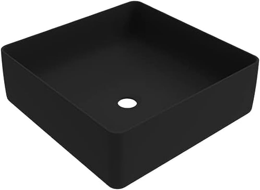 Ercos Lavabo D'appoggio Quadrato in Ceramica Nero Opaco