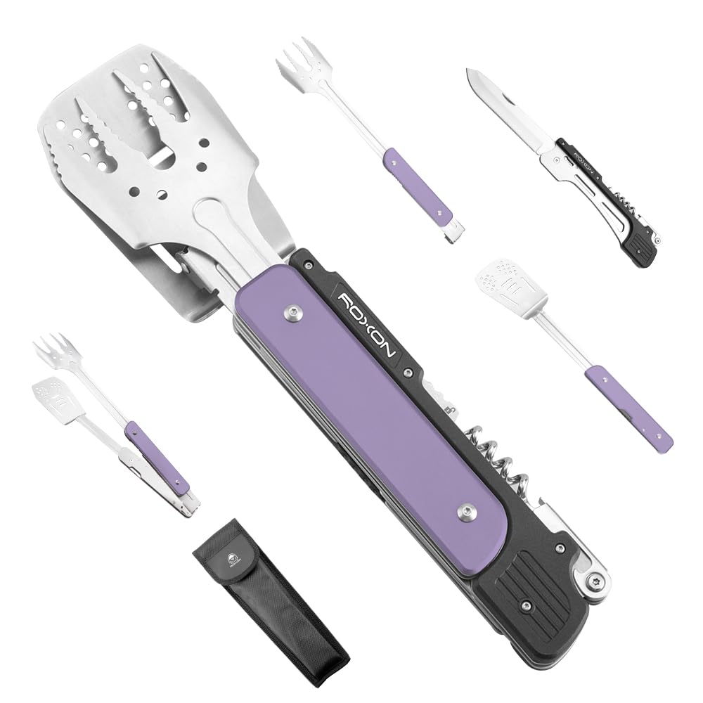 Roxon S601 MBT3 - Set Utensili Griglia BBQ 6 in 1, Viola