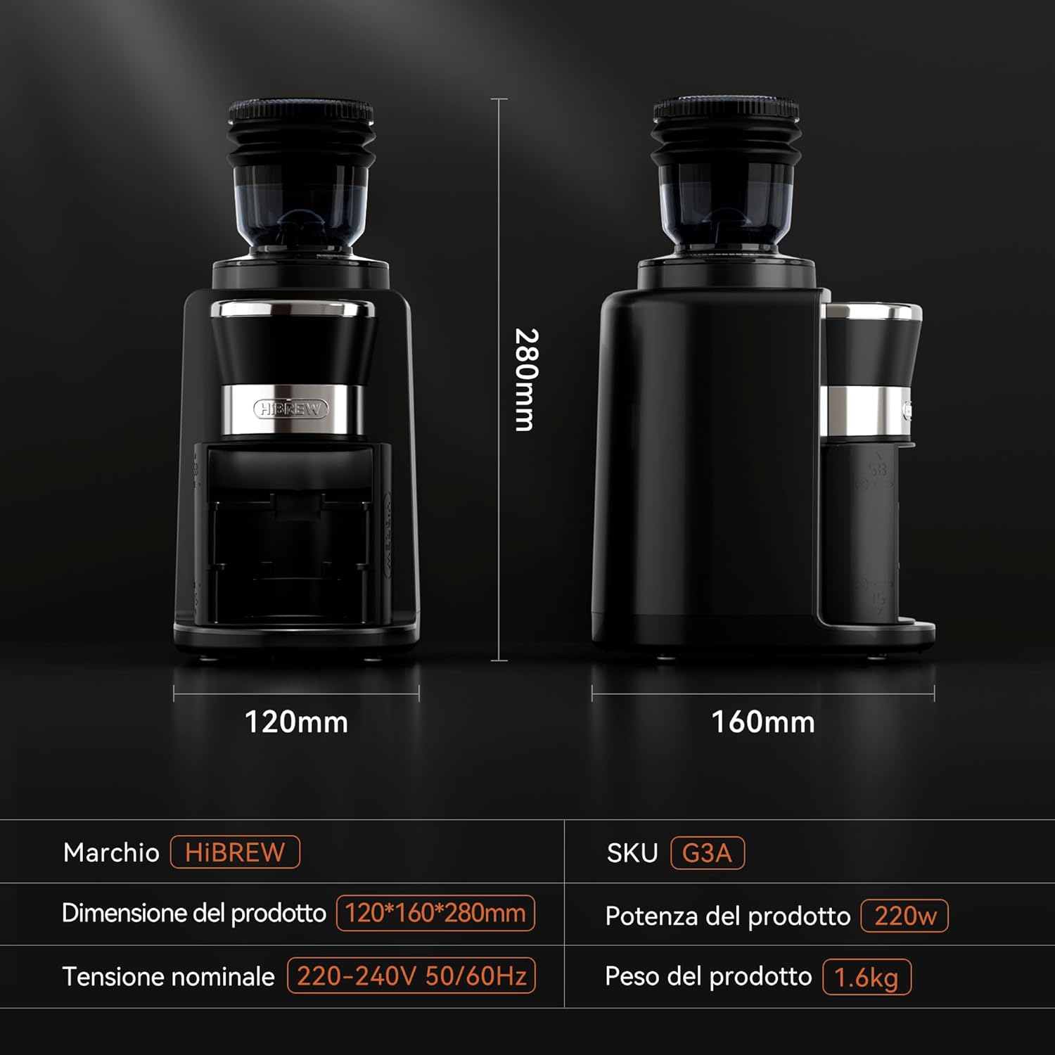 Hibrew Macinacaffè Elettrico Conico 200W - immagine 7