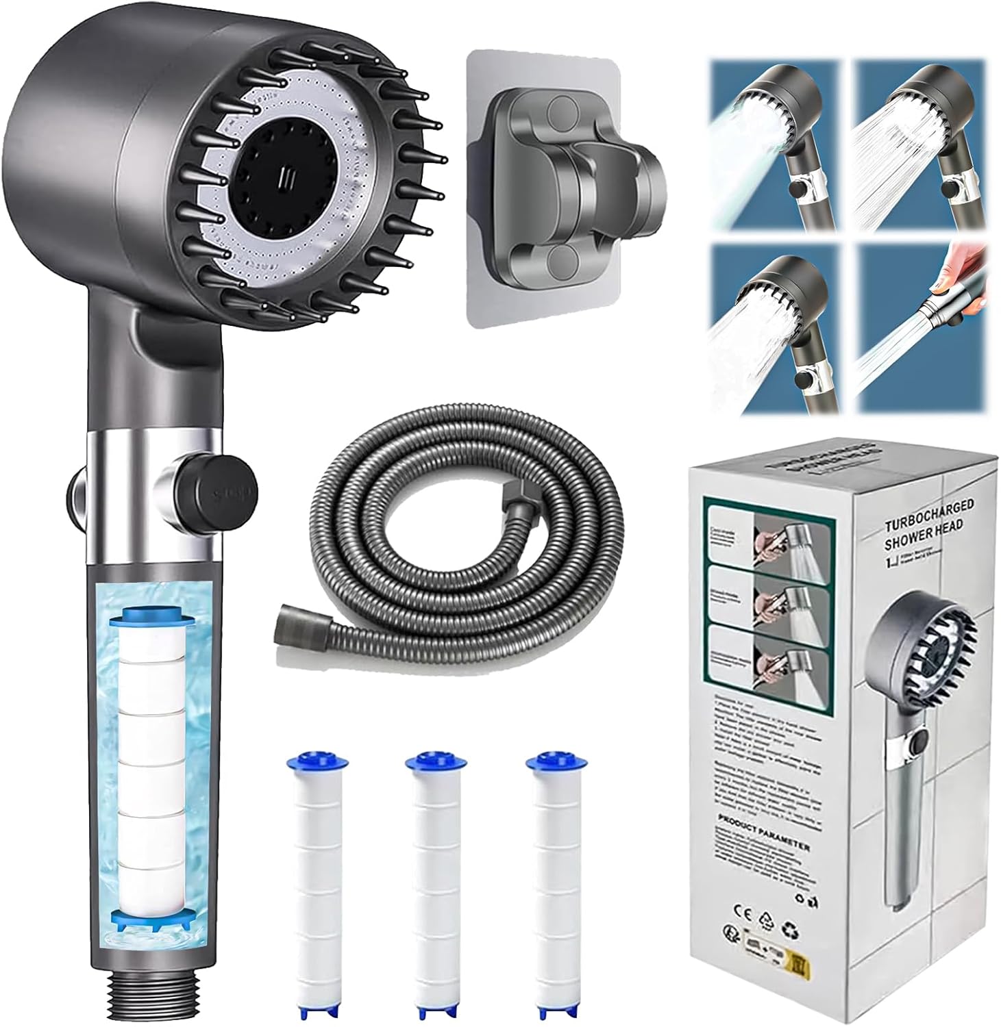 Soffione Doccia Alta Pressione 3+1 Modalità - immagine 1