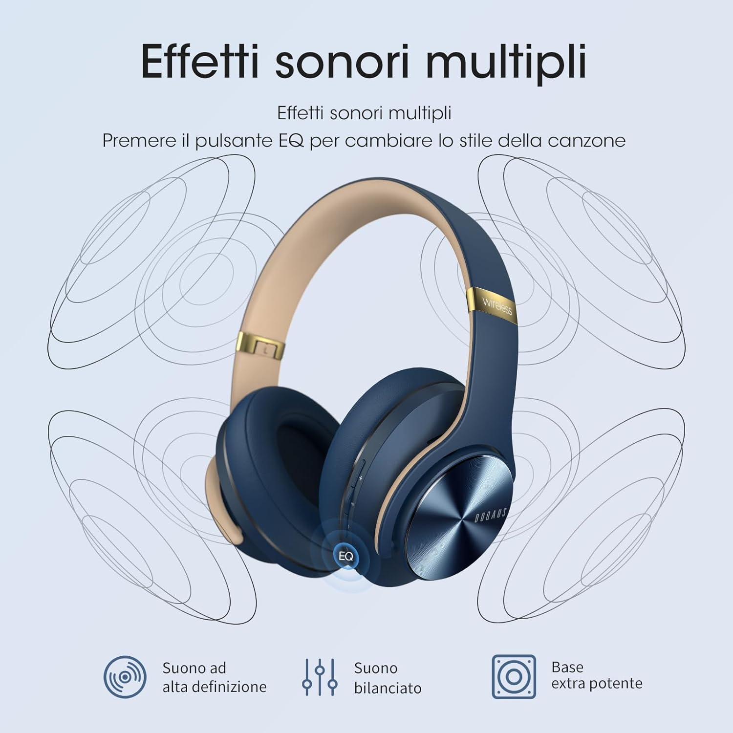 Doqaus Cuffie Bluetooth Over Ear 90h, Navy Blu - immagine 7