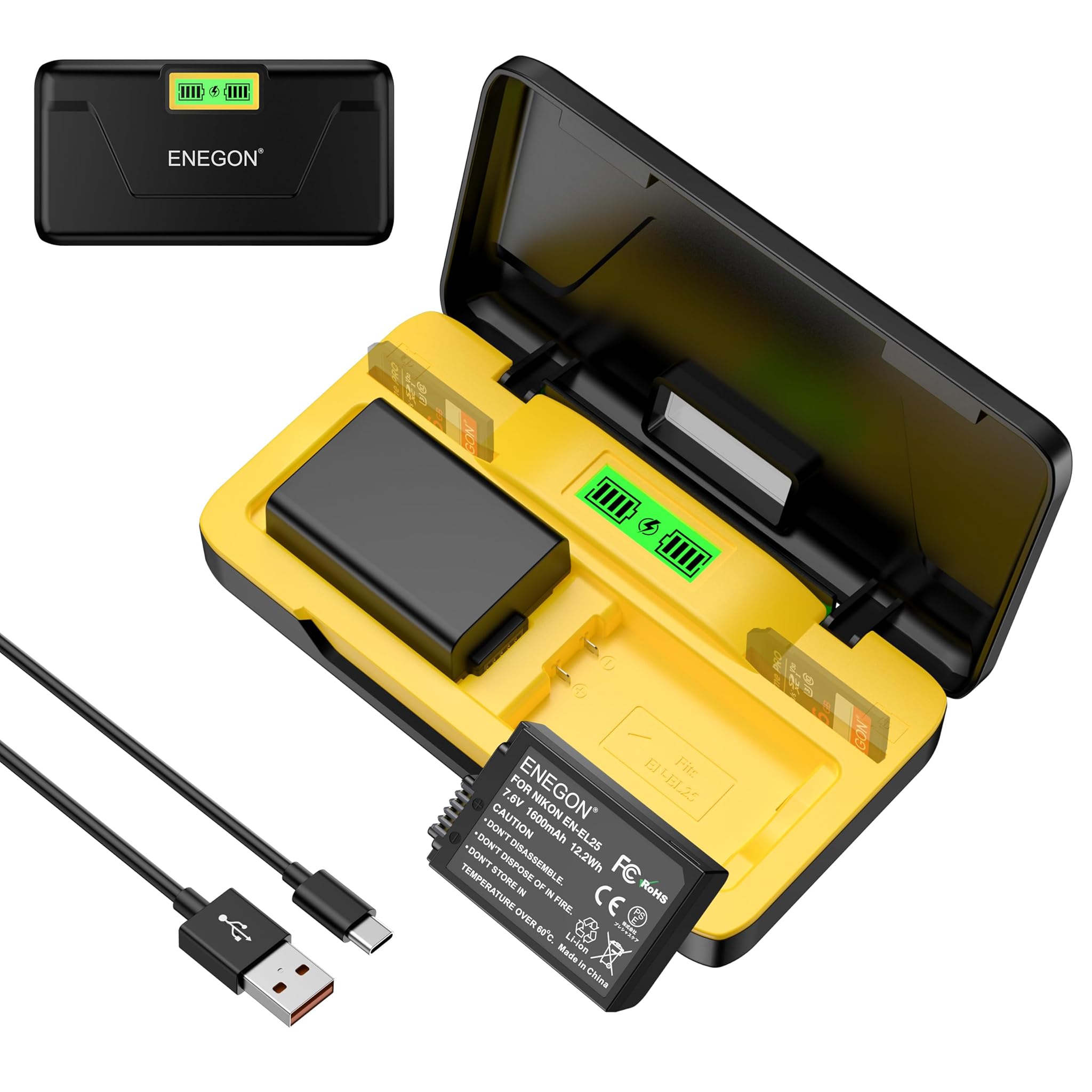 Enegon Kit Caricatore Rapido 20W con Doppia Batteria EN-EL25