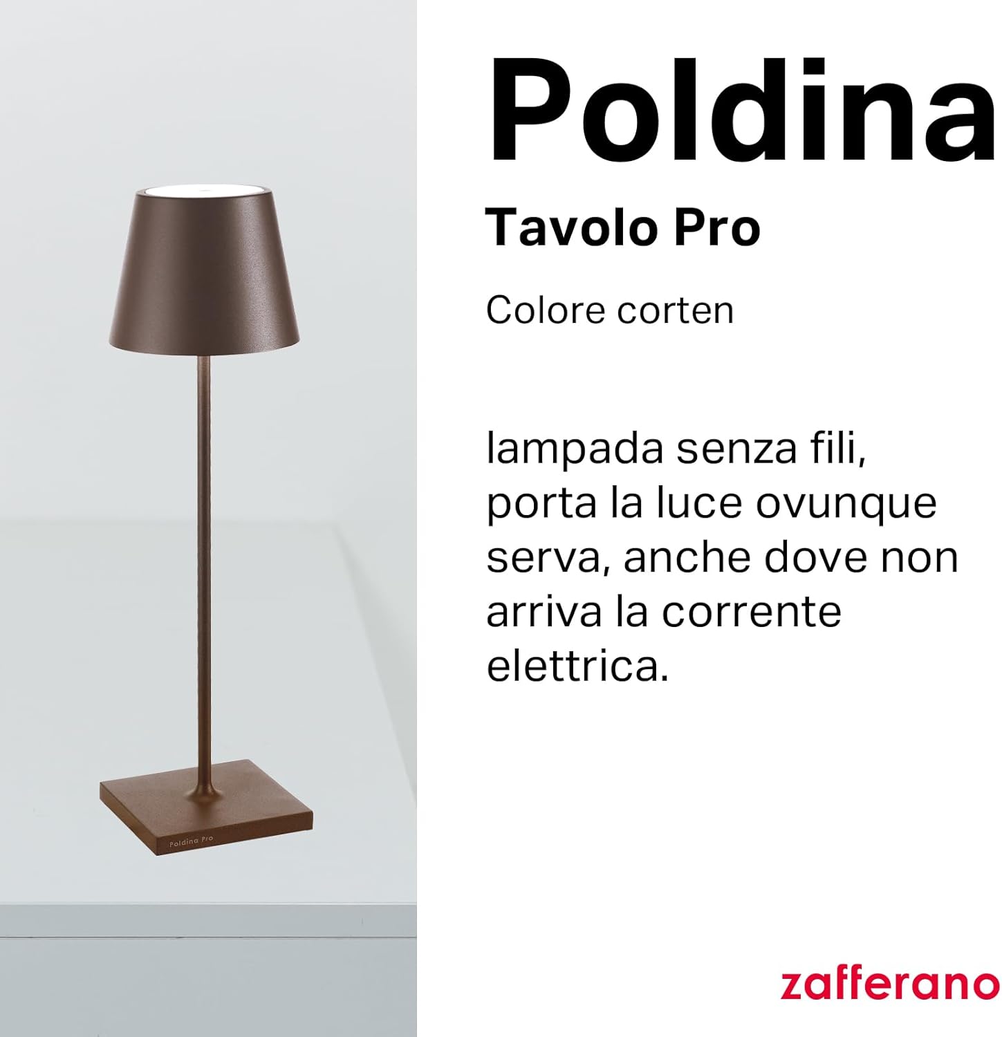 Zafferano Poldina Pro - Lampada da Tavolo Ricaricabile 38cm - immagine 2